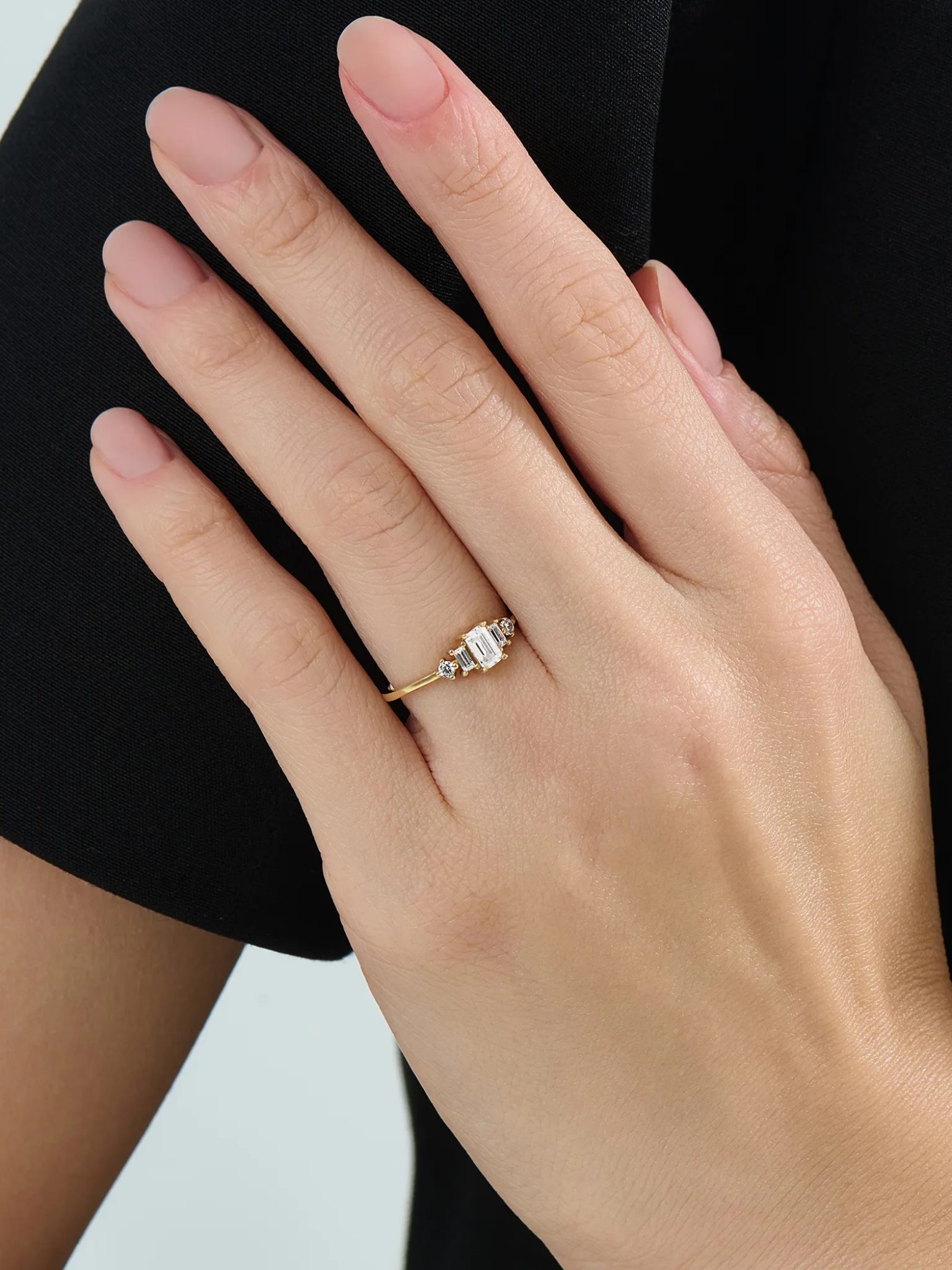 Art Deco Engagement, solid gold ring, view 3 | DiaFifth
