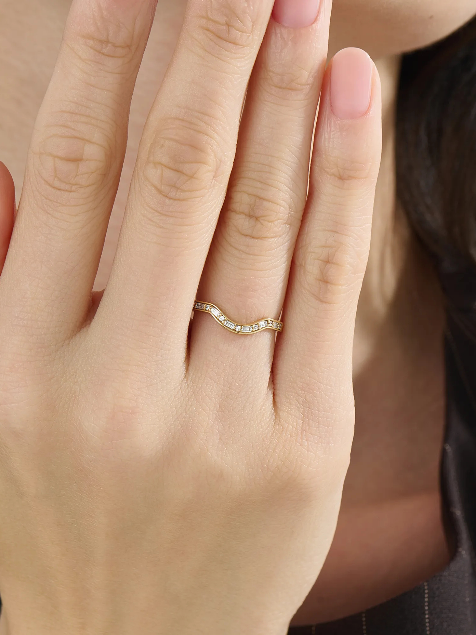 Mixed Cut Curve Ring, solid gold ring, view 3 | DiaFifth