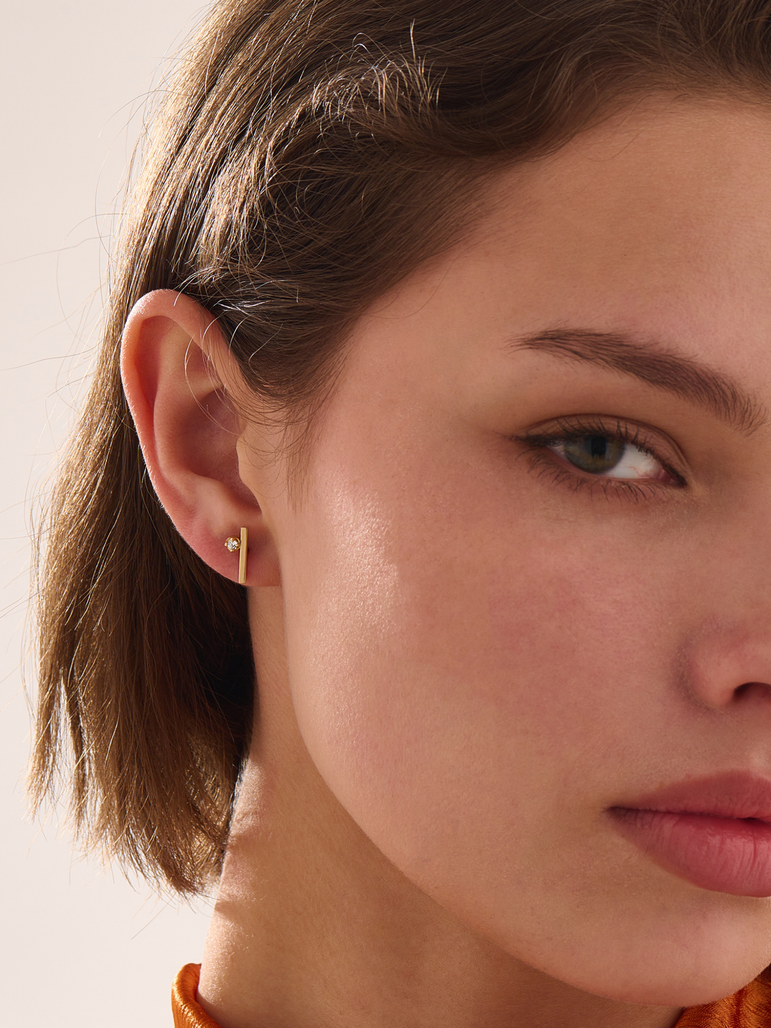 Bar Stud Earrings, solid gold earrings, view 5 | DiaFifth