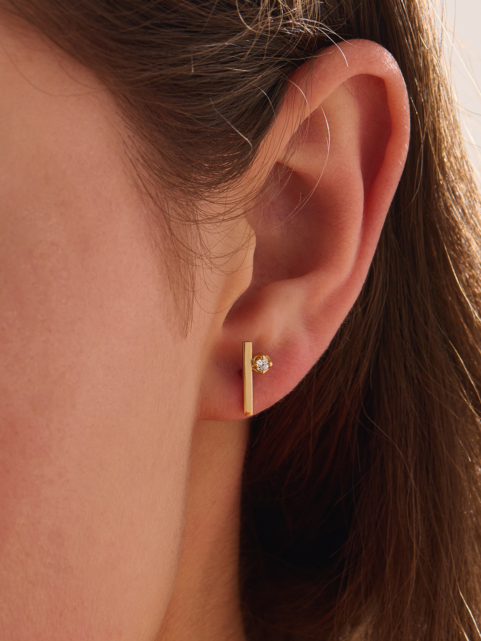 Bar Stud Earrings, solid gold earrings, view 3 | DiaFifth