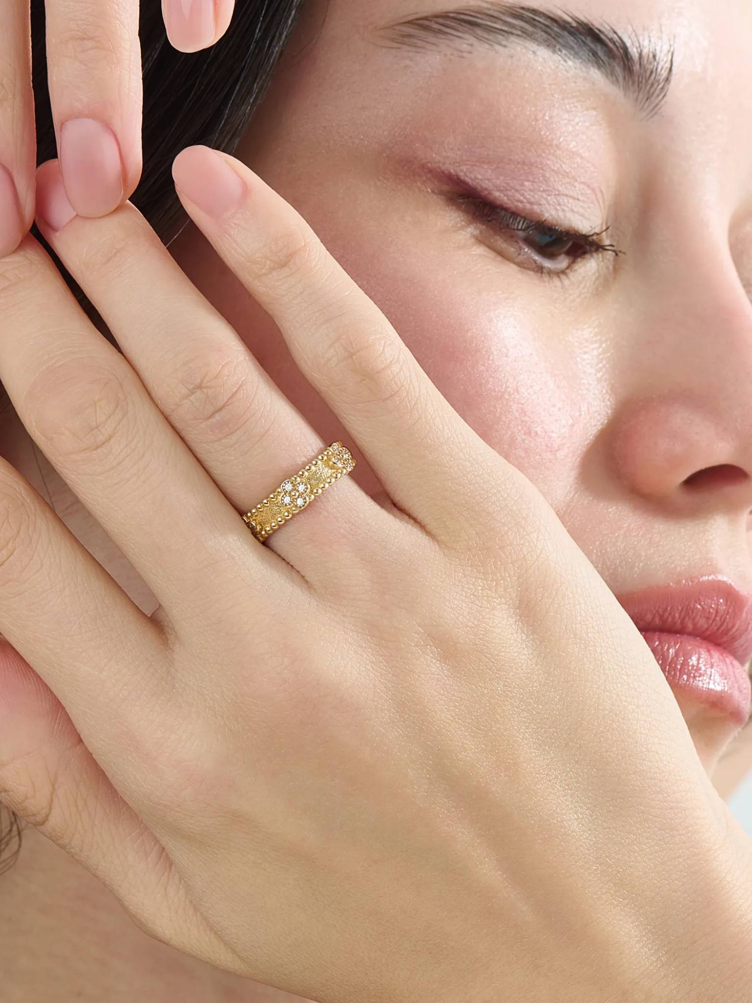 Beaded Cross Wedding Band, solid gold ring, view 3 | DiaFifth