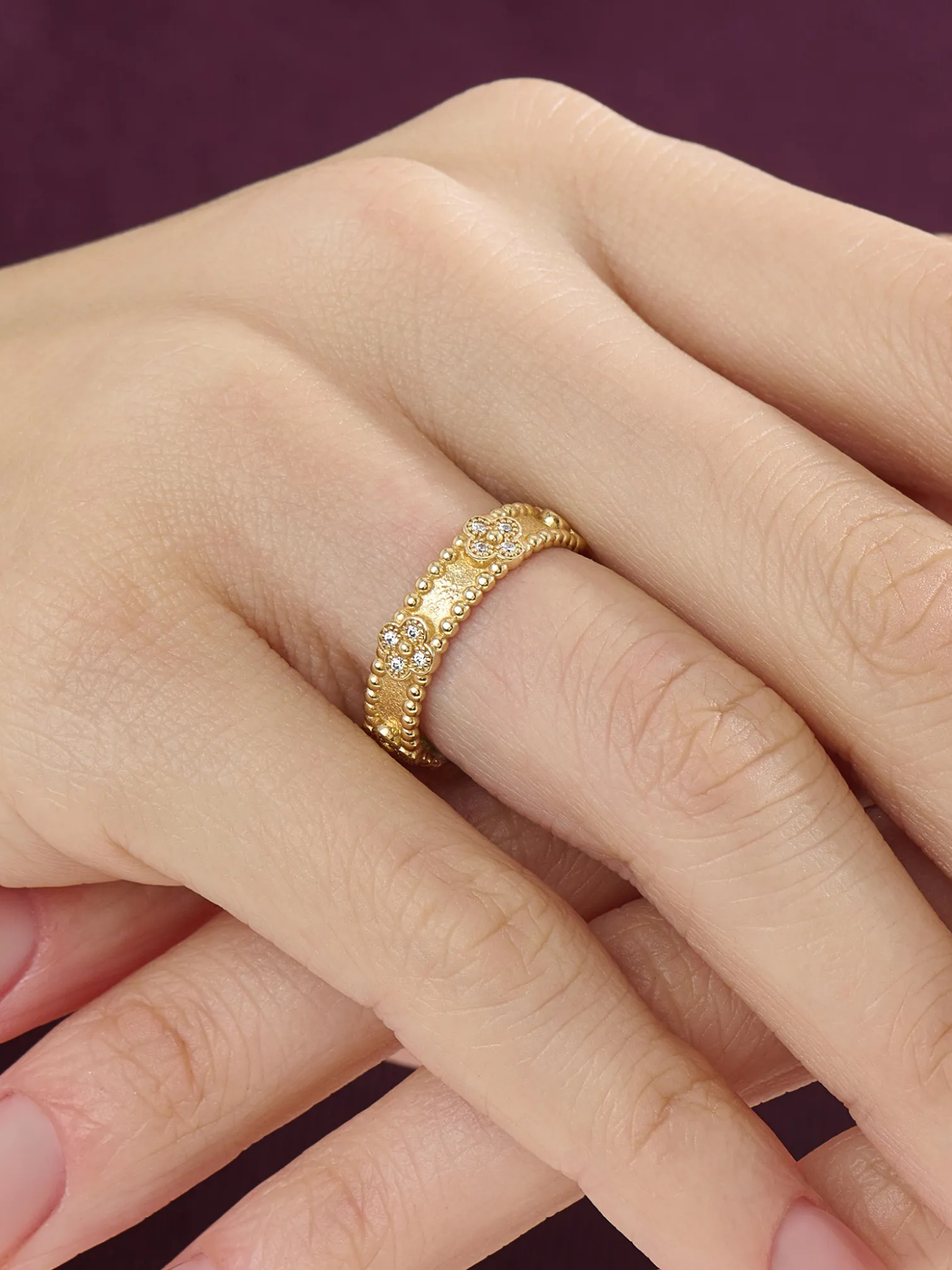 Beaded Cross Wedding Band, solid gold ring, view 6 | DiaFifth
