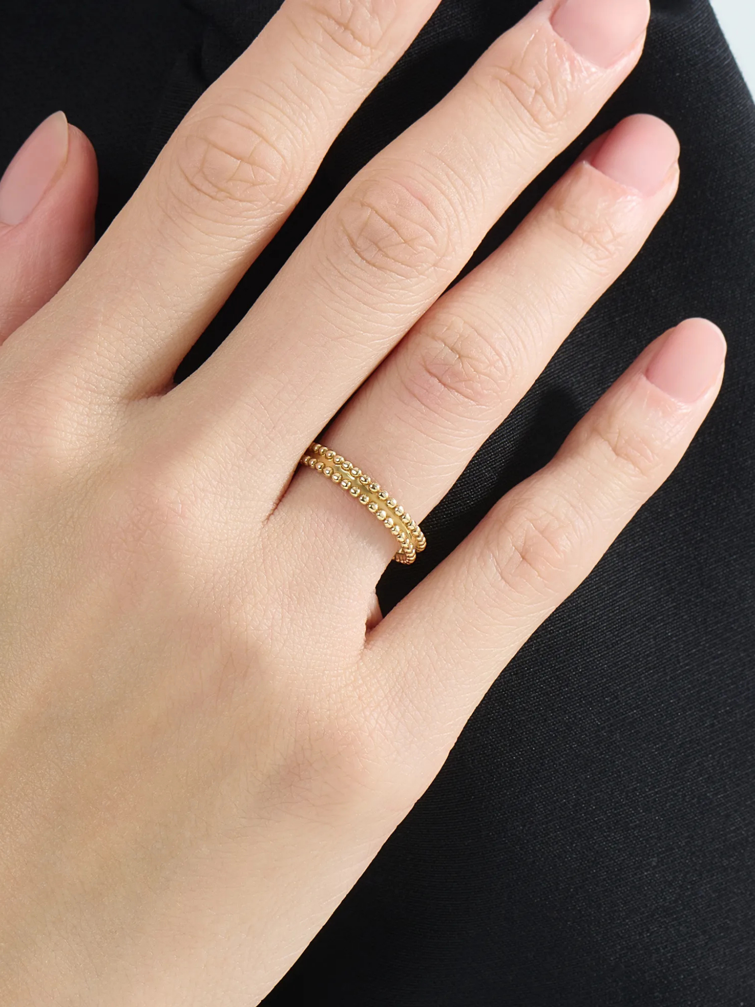 Beaded Wedding Band, solid gold ring, view 3 | DiaFifth