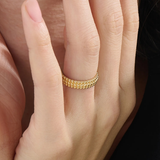 Bold Beaded Wedding Band, solid gold ring, view 3 | DiaFifth