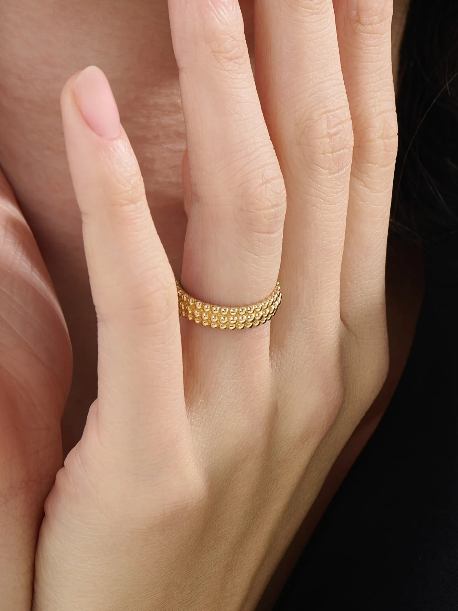 Bold Beaded Wedding Band, solid gold ring, view 3 | DiaFifth