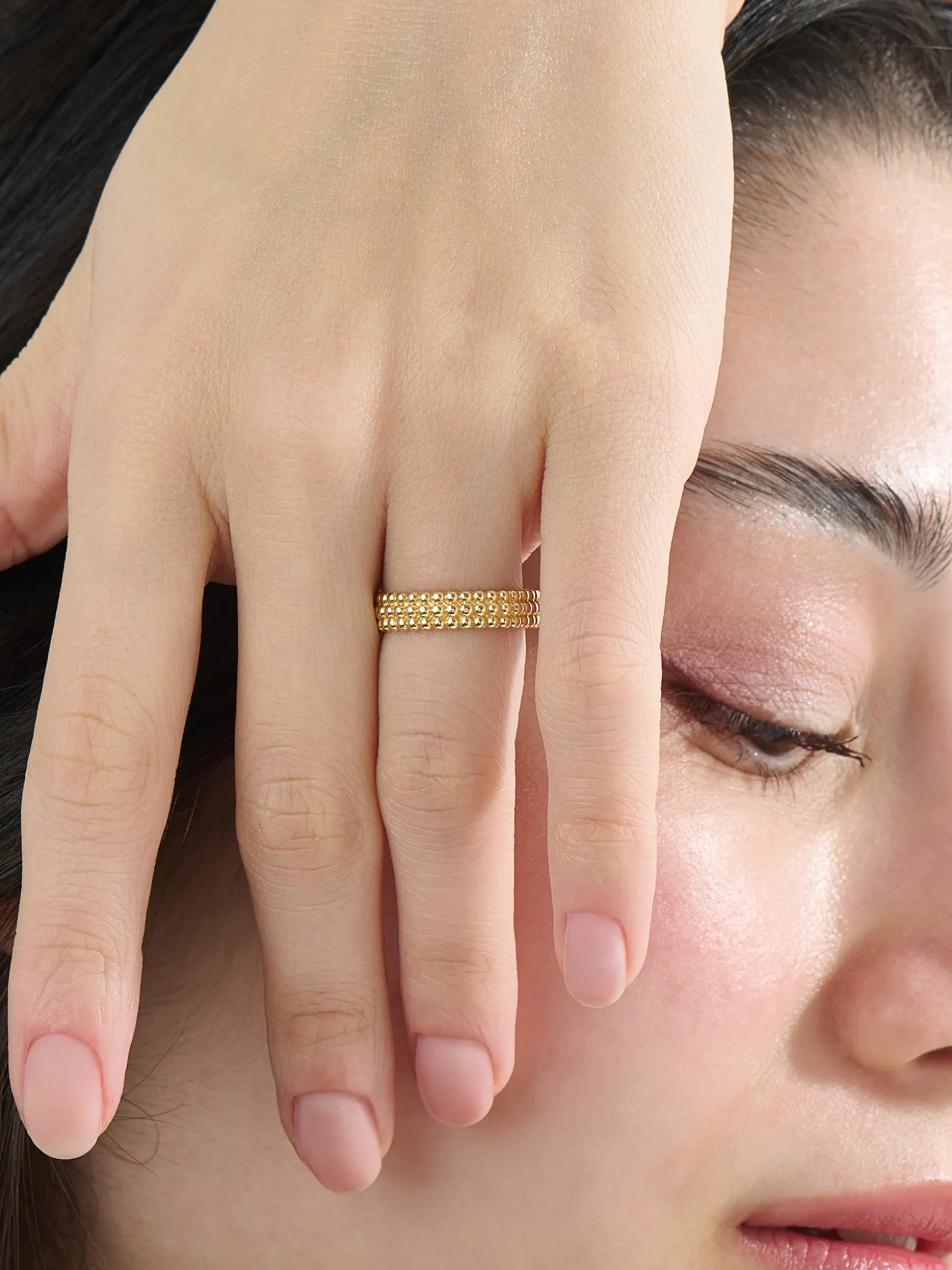 Bold Beaded Wedding Band, solid gold ring, view 6 | DiaFifth
