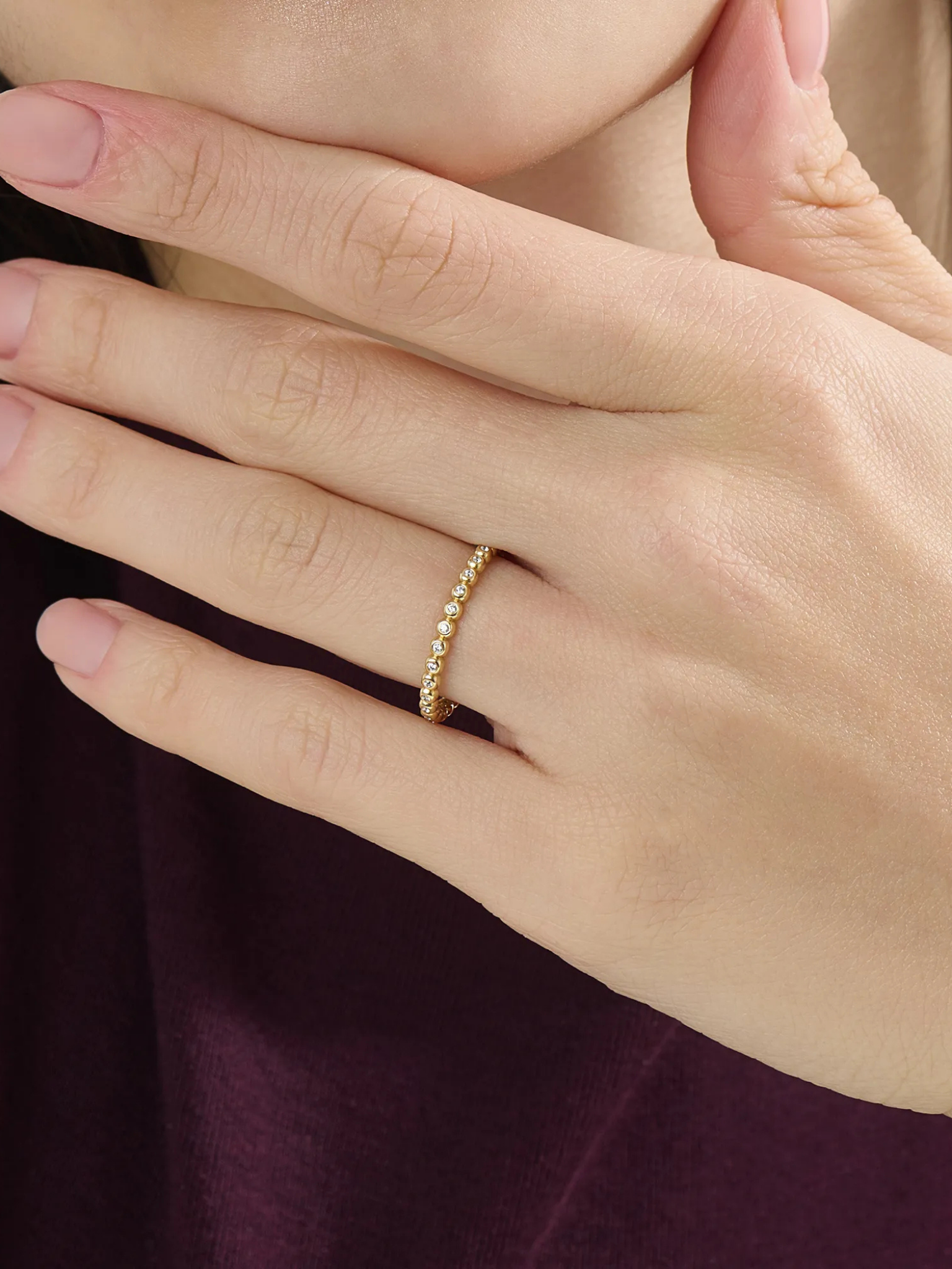 Beaded Wedding Ring, solid gold ring, view 6 | DiaFifth