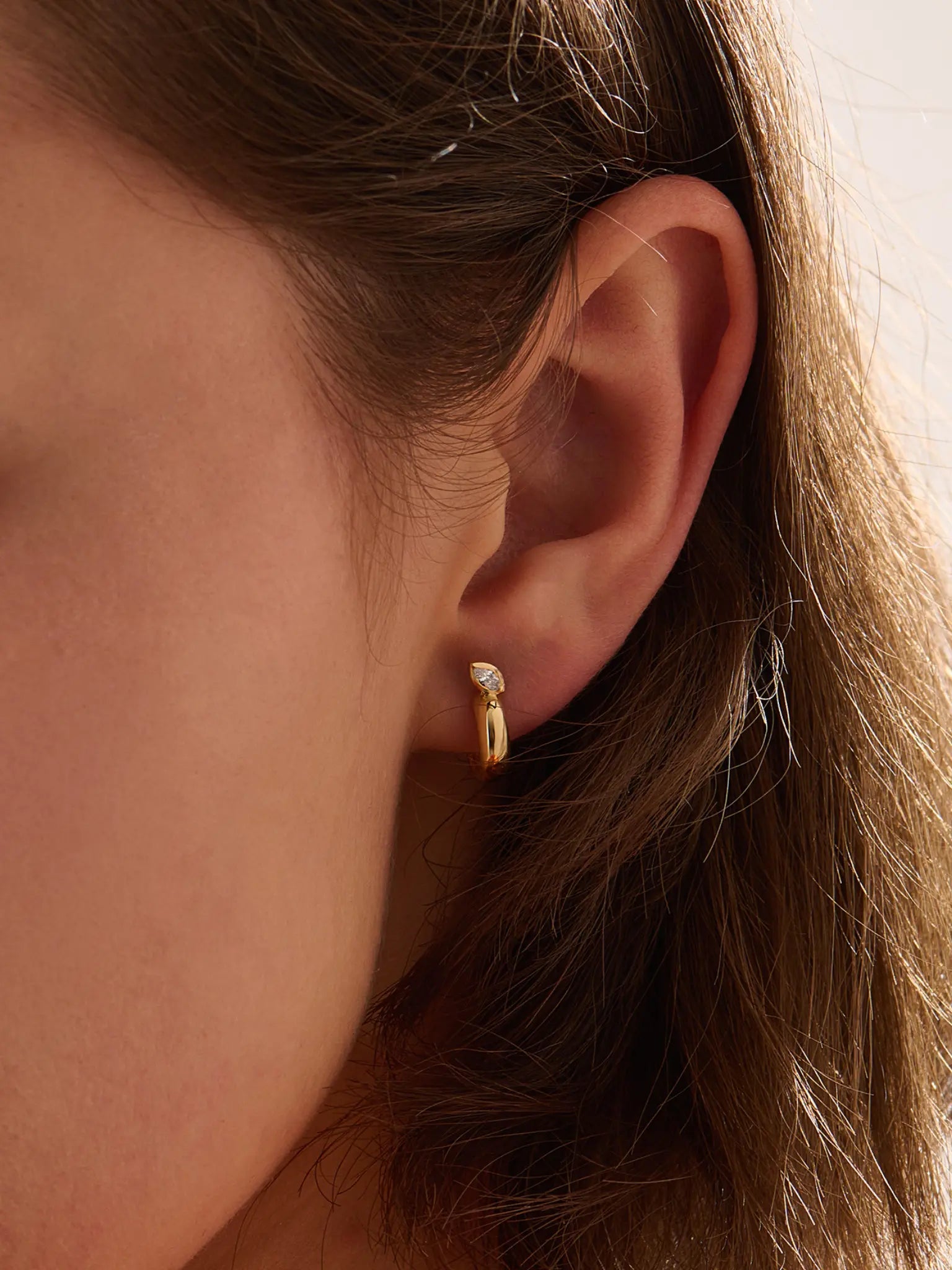 Bezel Marquise Earrings, solid gold earrings, view 3 | DiaFifth