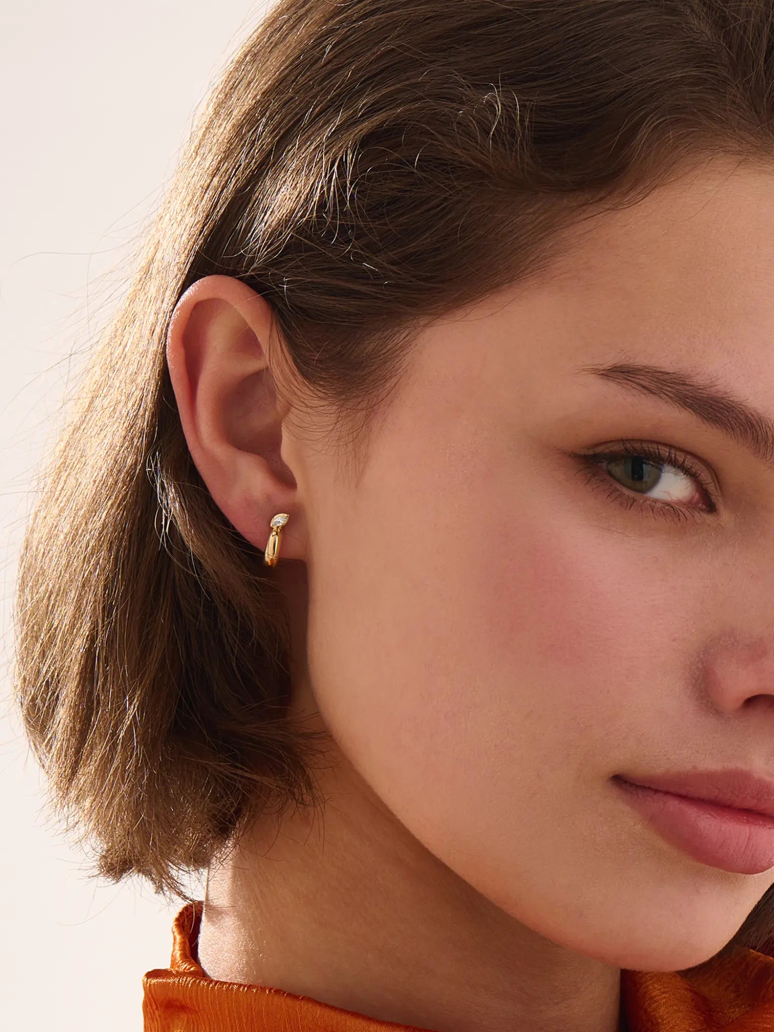 Bezel Marquise Earrings, solid gold earrings, view 5 | DiaFifth