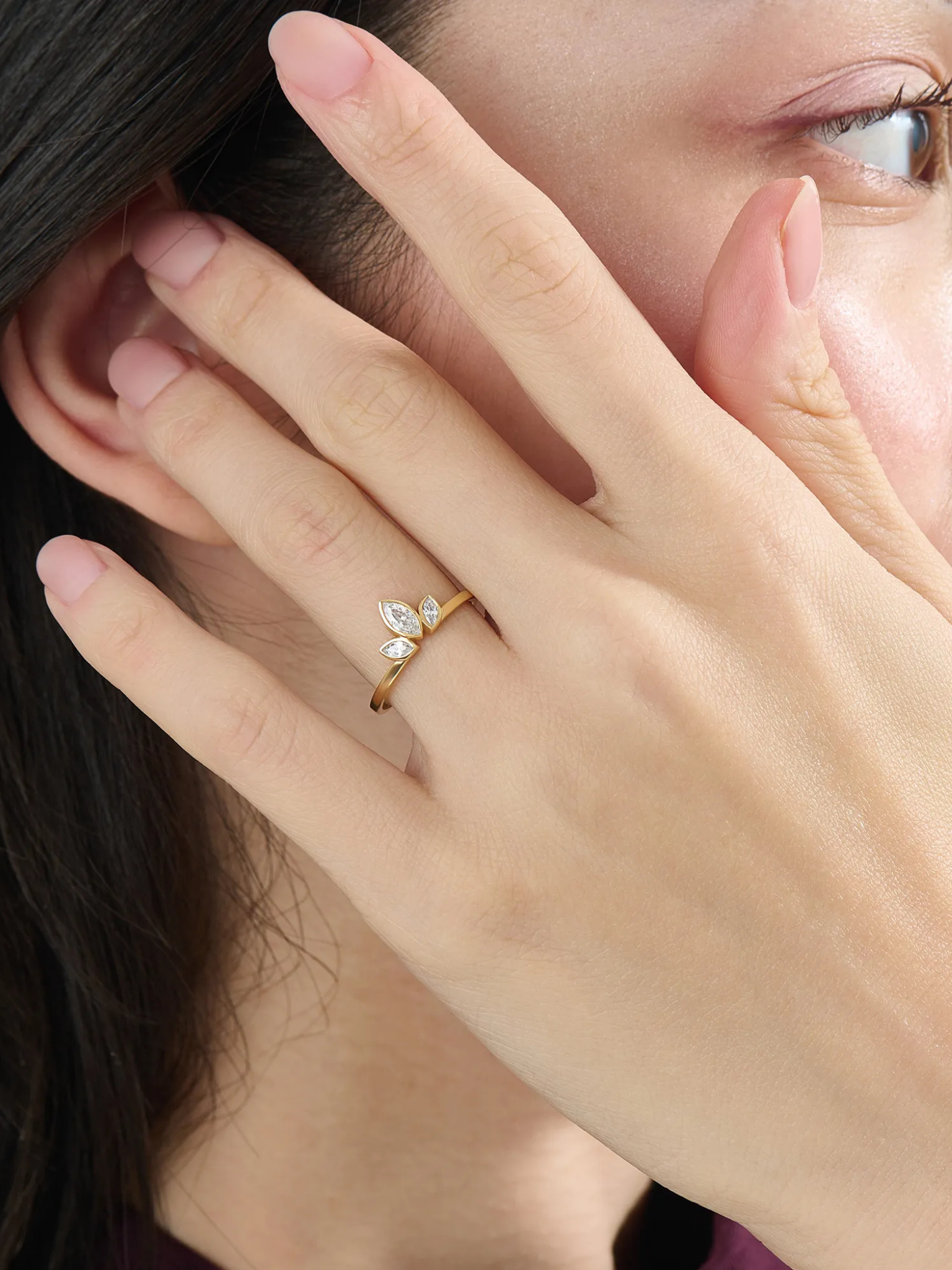 Bezel Marquise Statement Ring, solid gold ring, view 6 | DiaFifth