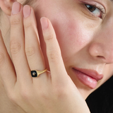 Black Enamel Signet Ring, solid gold ring, view 3 | DiaFifth