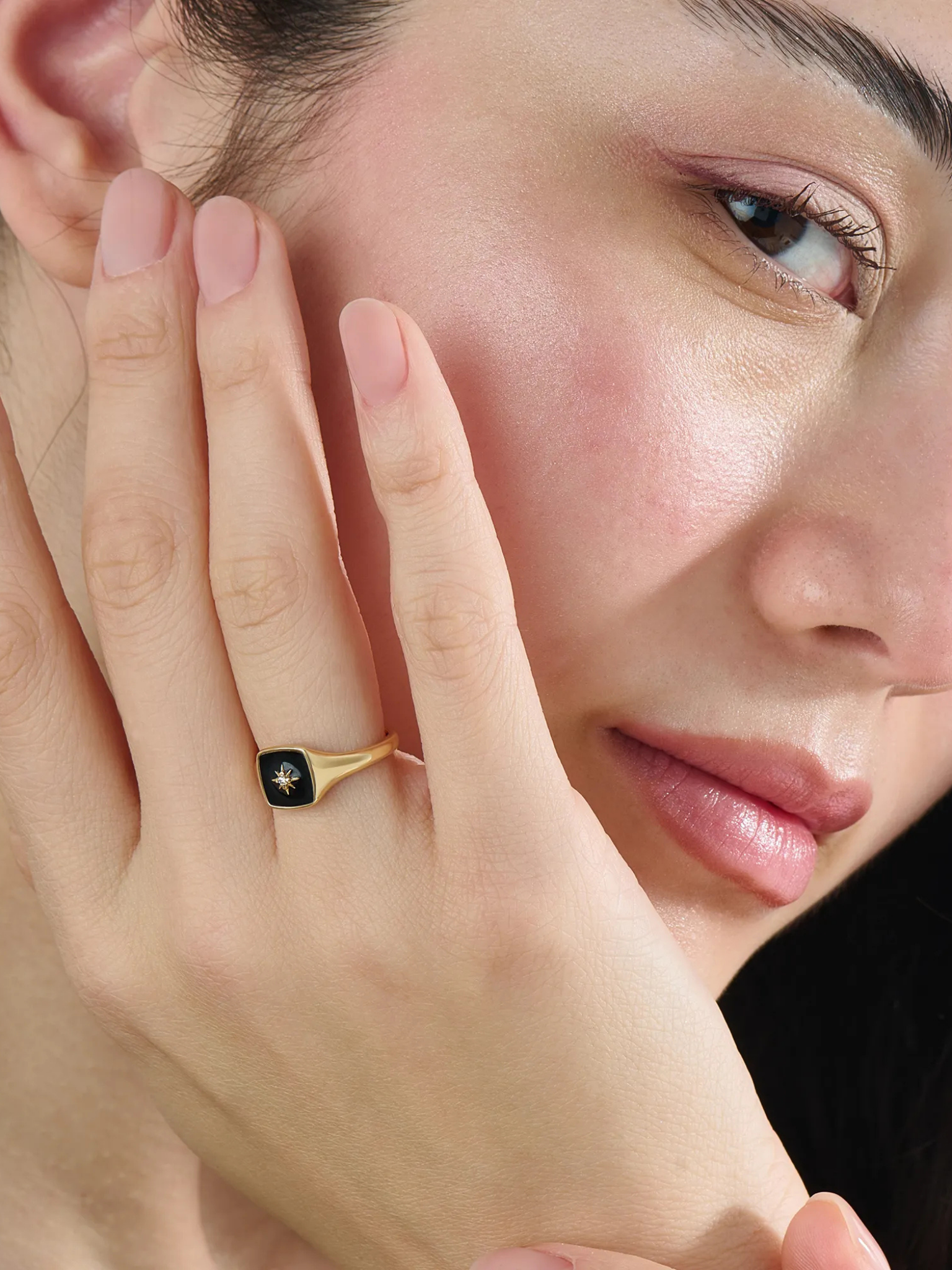 Black Enamel Signet Ring, solid gold ring, view 3 | DiaFifth