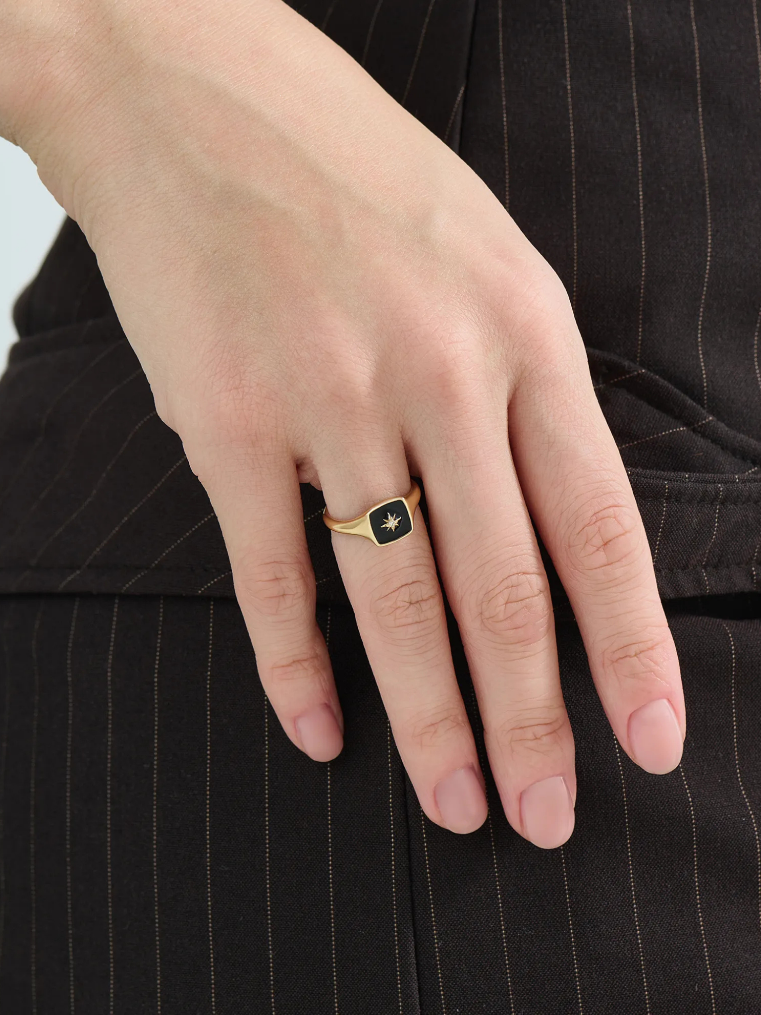 Black Enamel Signet Ring, solid gold ring, view 6 | DiaFifth