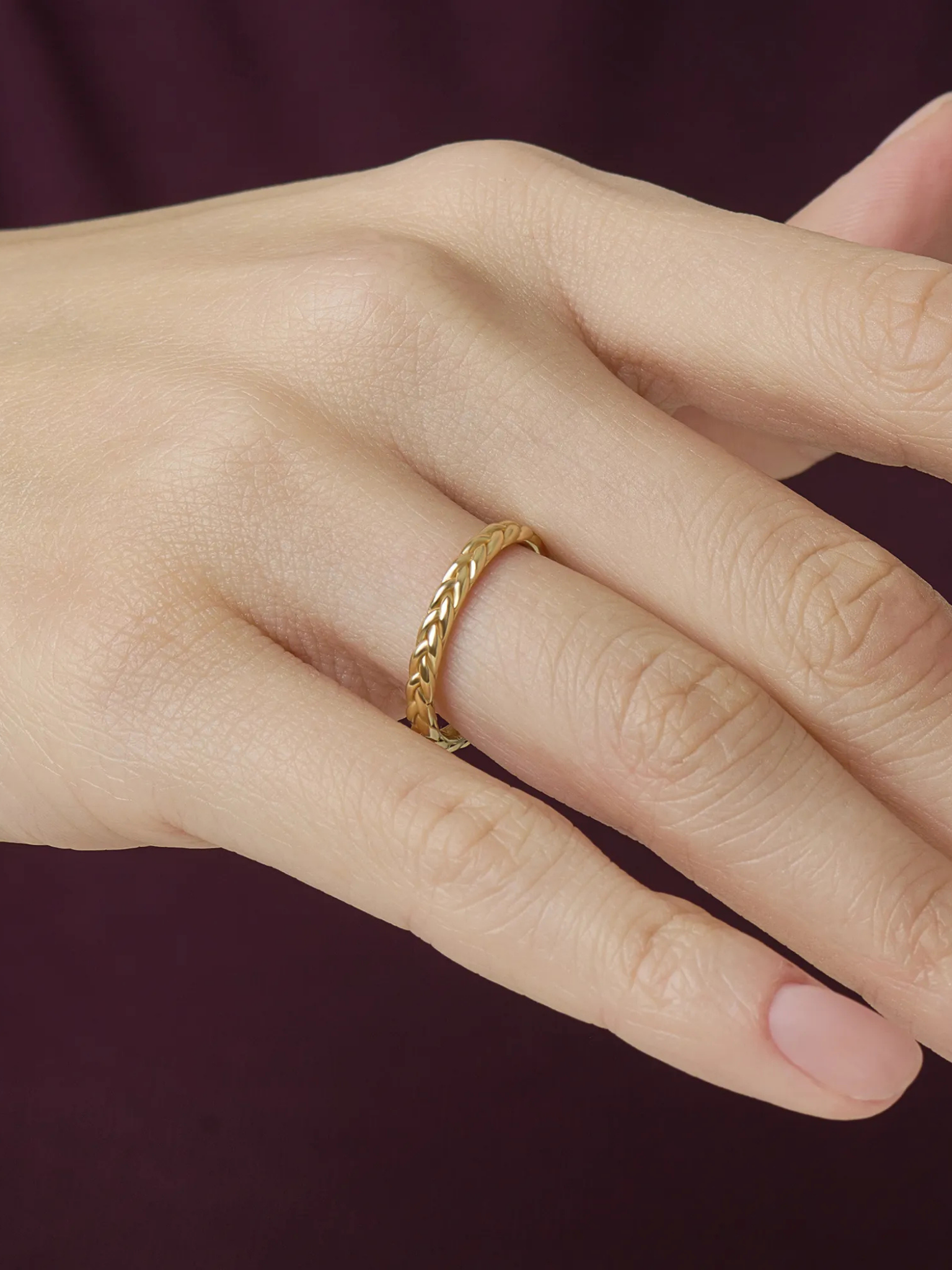 Braided Wedding Band, solid gold ring, view 3 | DiaFifth