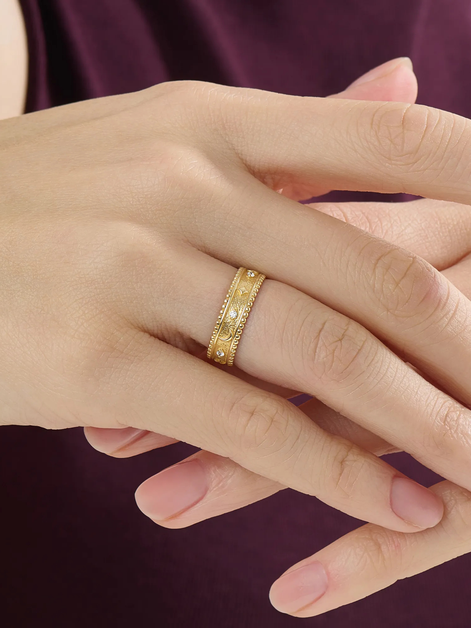 Celestial Wedding Band, solid gold ring, view 3 | DiaFifth