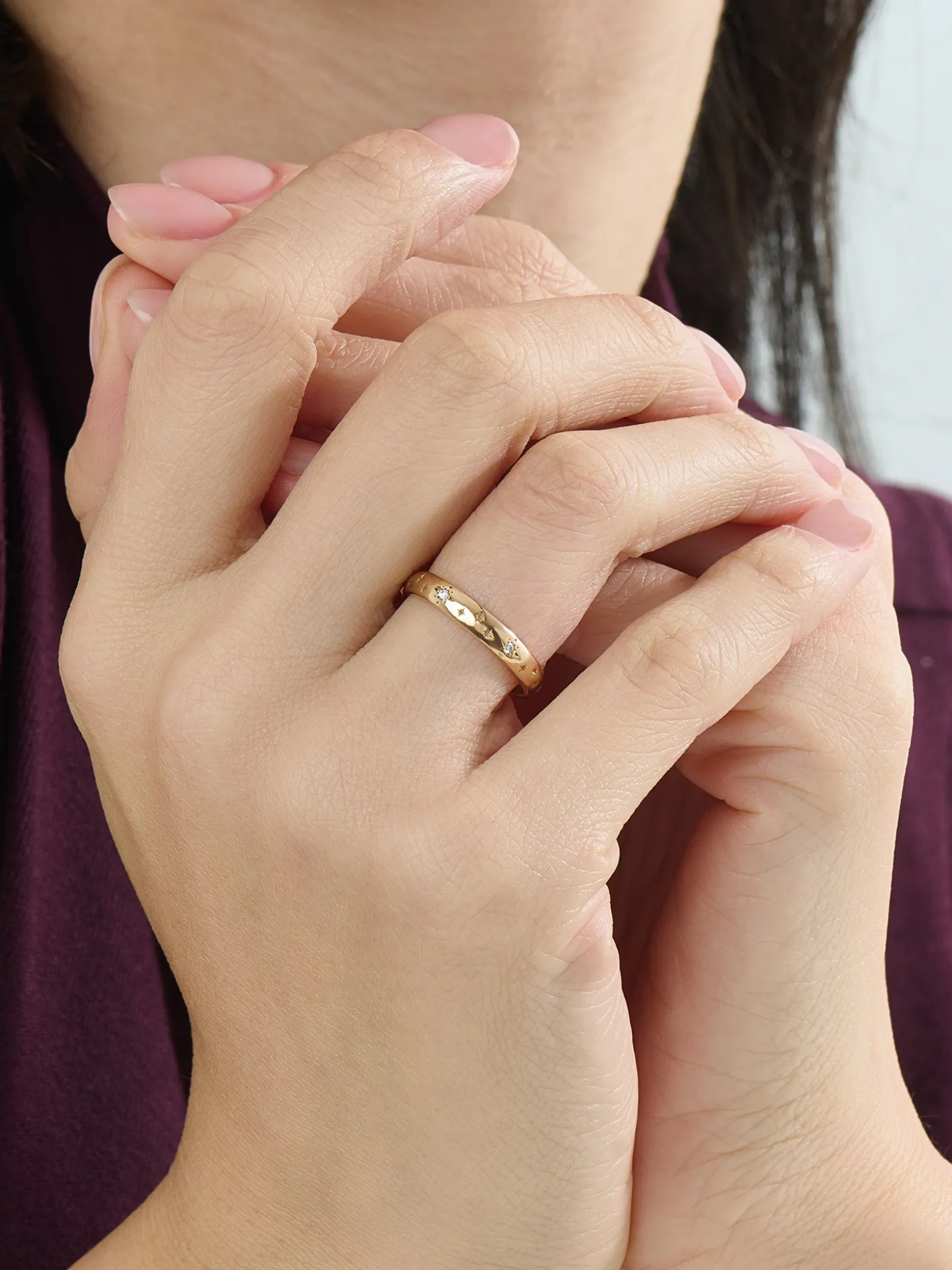 Celetial Wedding Band, solid gold ring, view 3 | DiaFifth