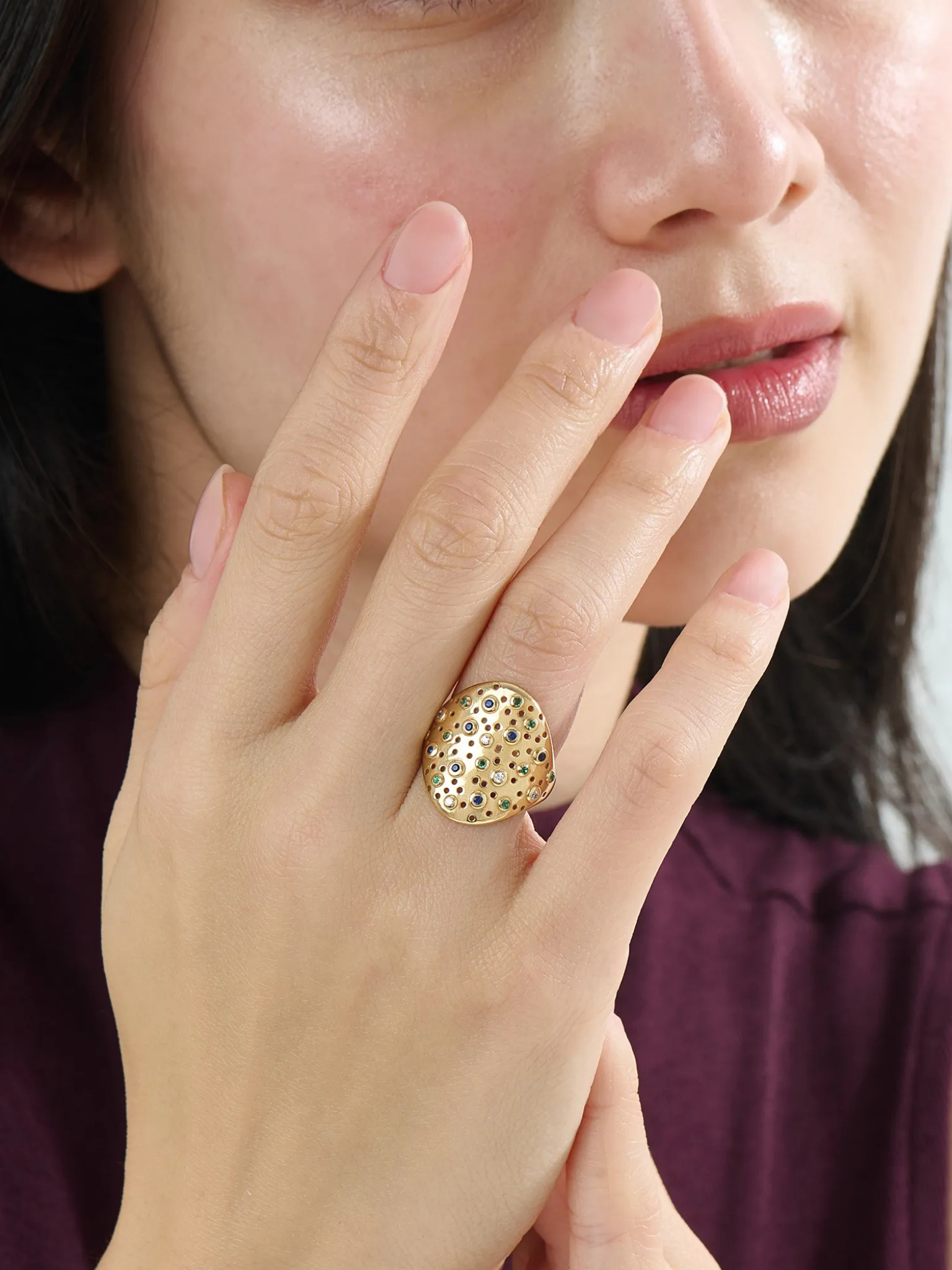 Chunky Scattered Statement Ring, solid gold ring, view 3 | DiaFifth