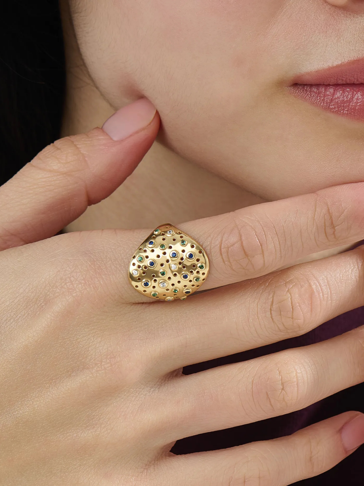 Chunky Scattered Statement Ring, solid gold ring, view 6 | DiaFifth