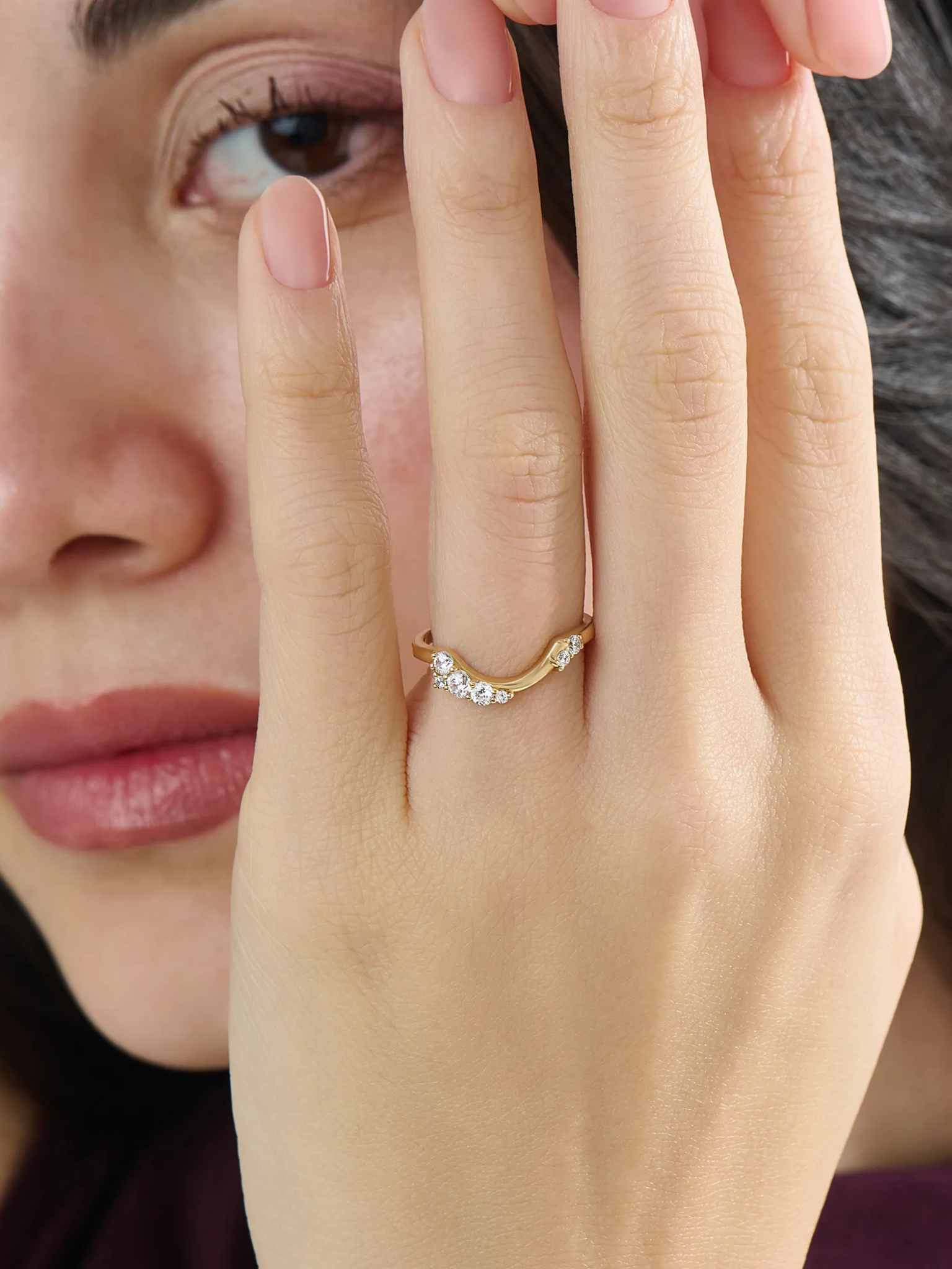 Cluster Curve Ring, solid gold ring, view 6 | DiaFifth