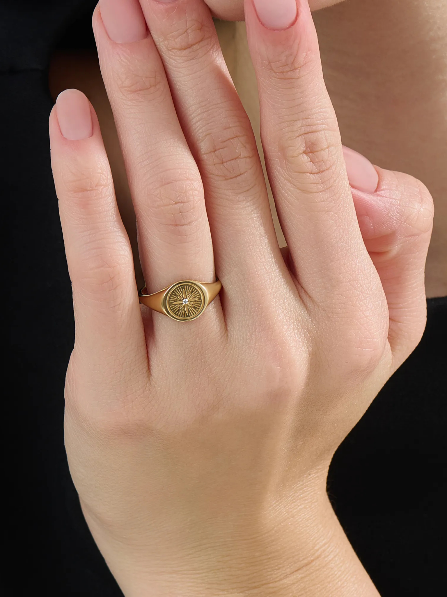 Compass Signet Ring, solid gold ring, view 3 | DiaFifth