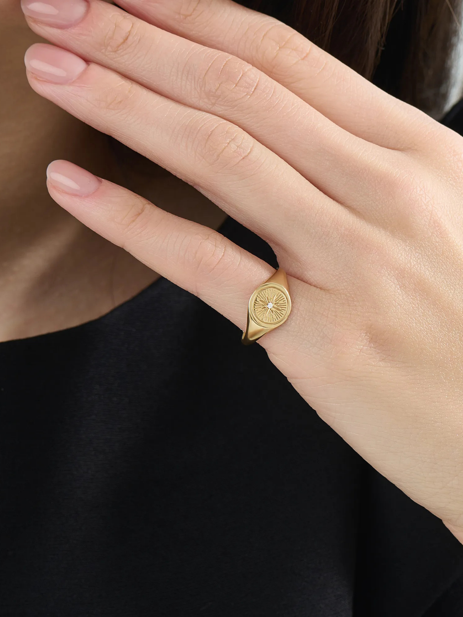 Compass Signet Ring, solid gold ring, view 6 | DiaFifth