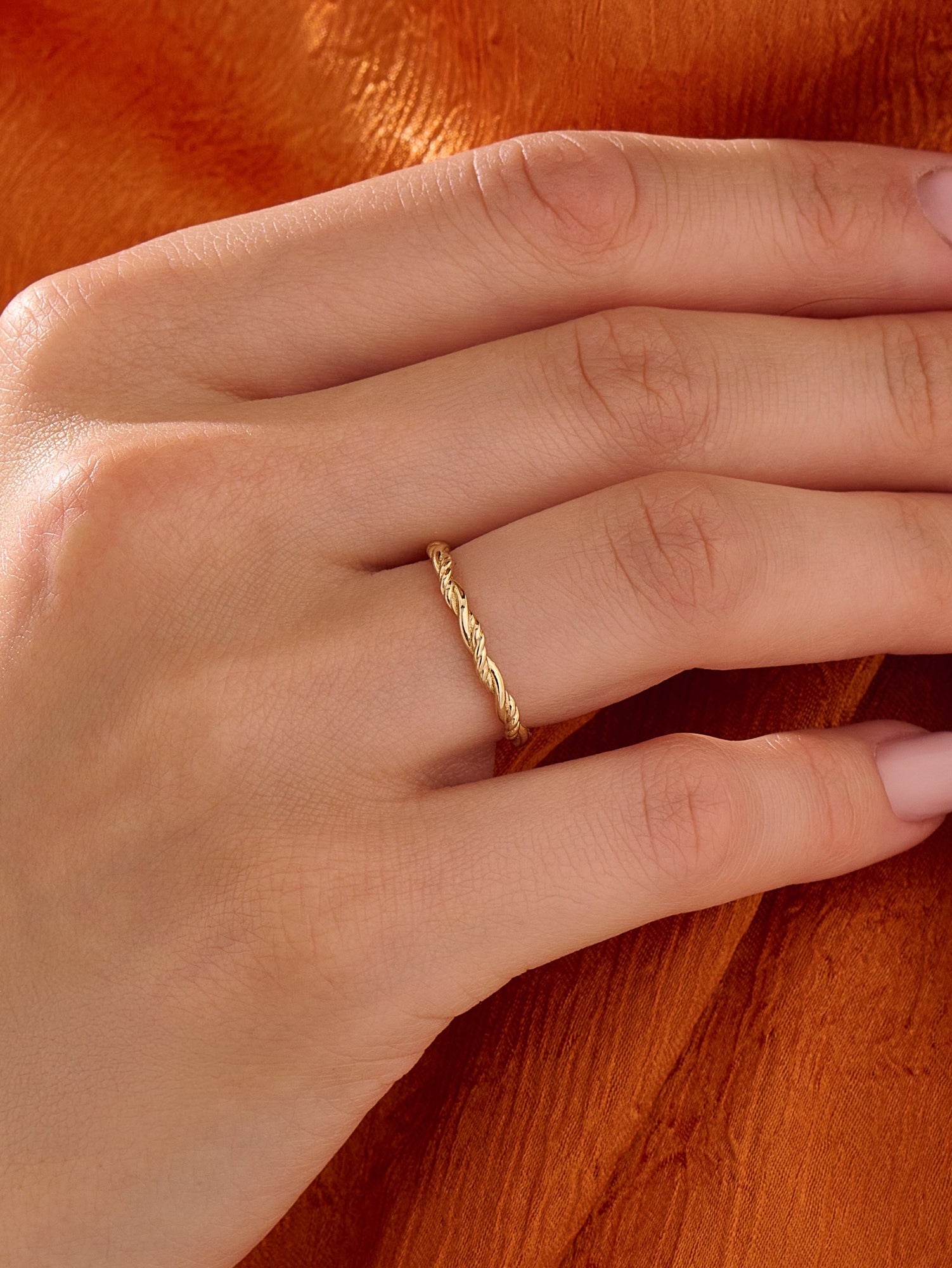 Rope Twist Stacking Ring, solid gold ring, view 3 | DiaFifth