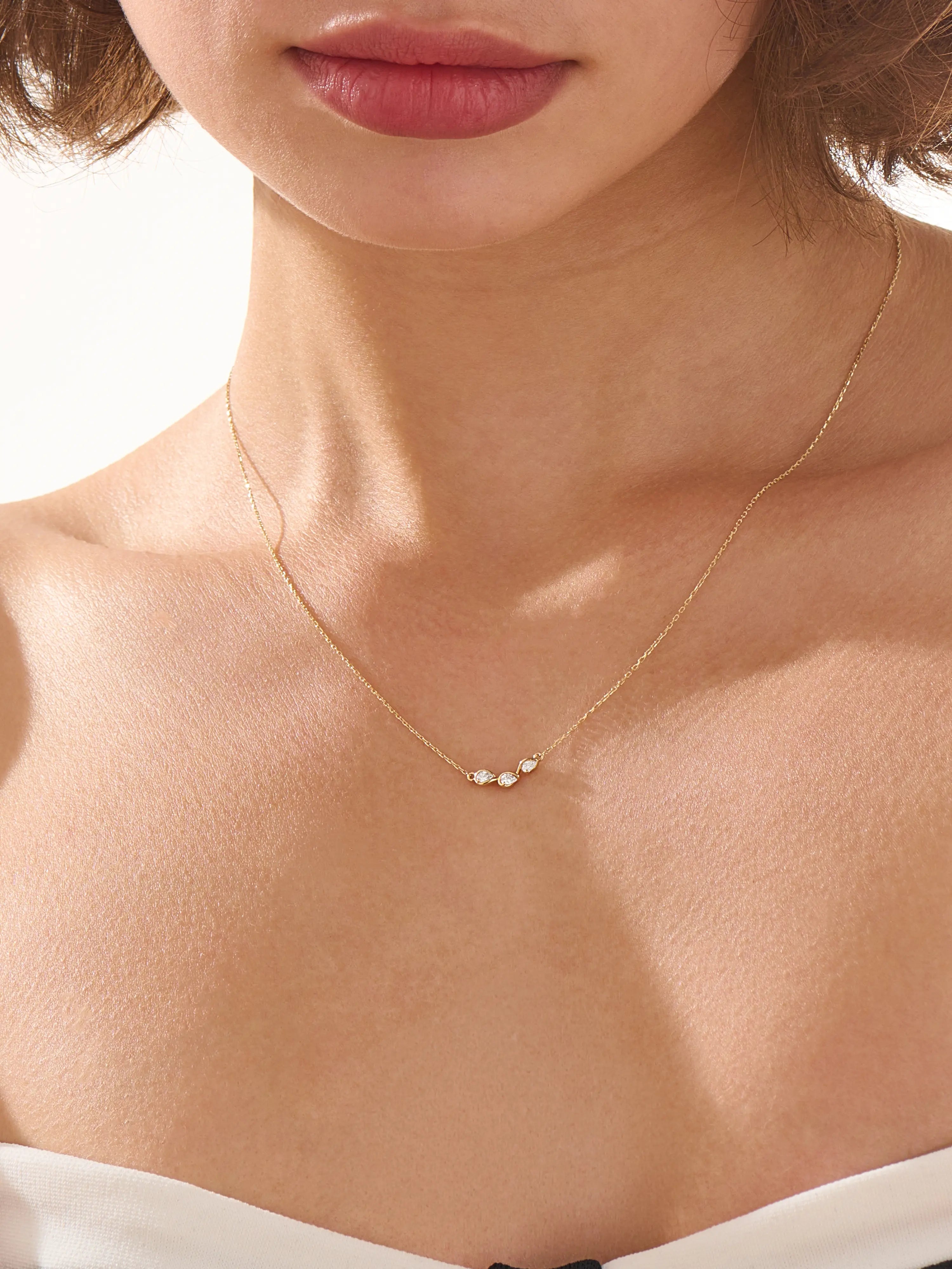 Pear Trio Necklace, solid gold necklace, view 6 | DiaFifth