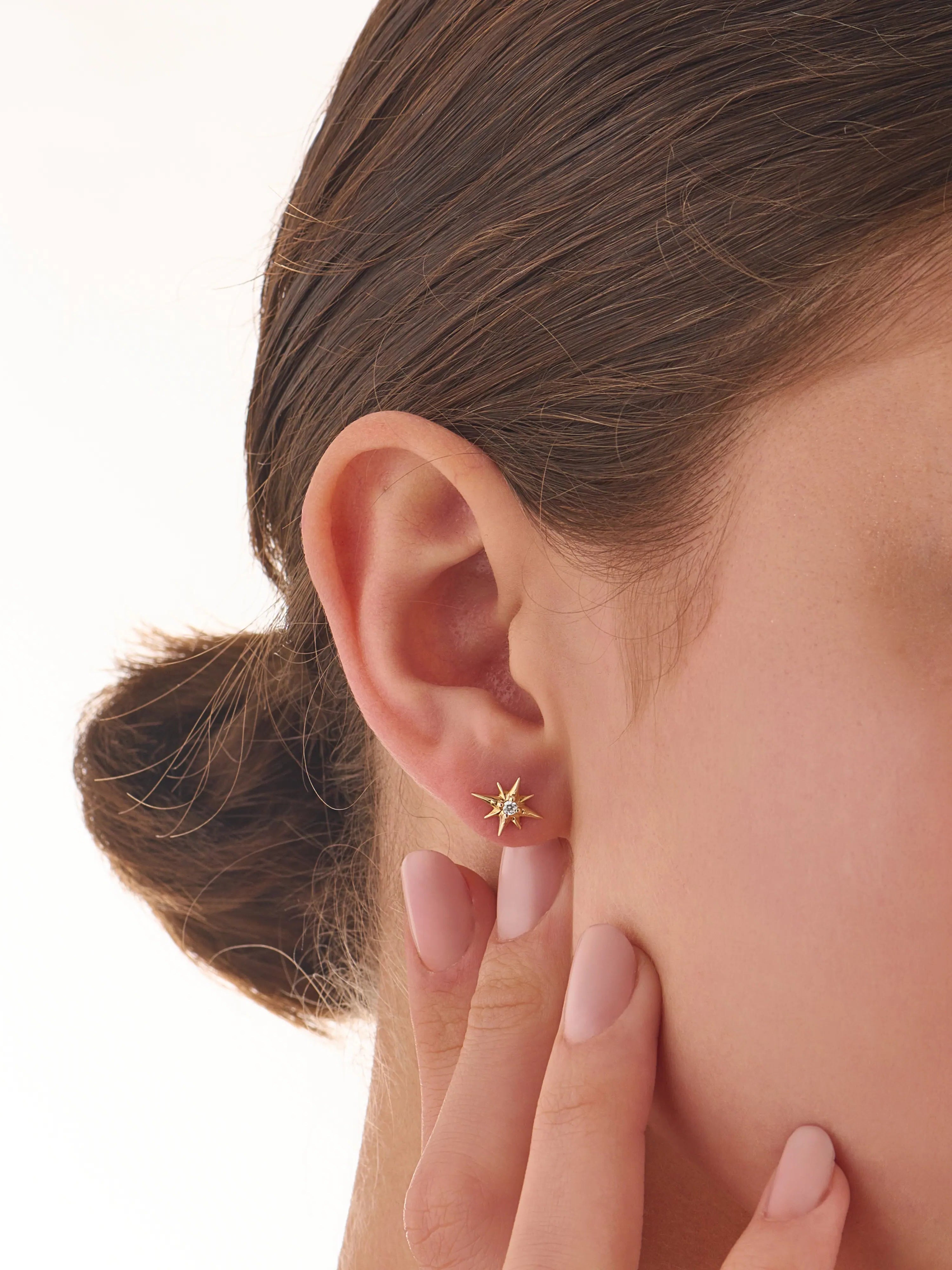 Star Piercing, solid gold earrings, view 4 | DiaFifth