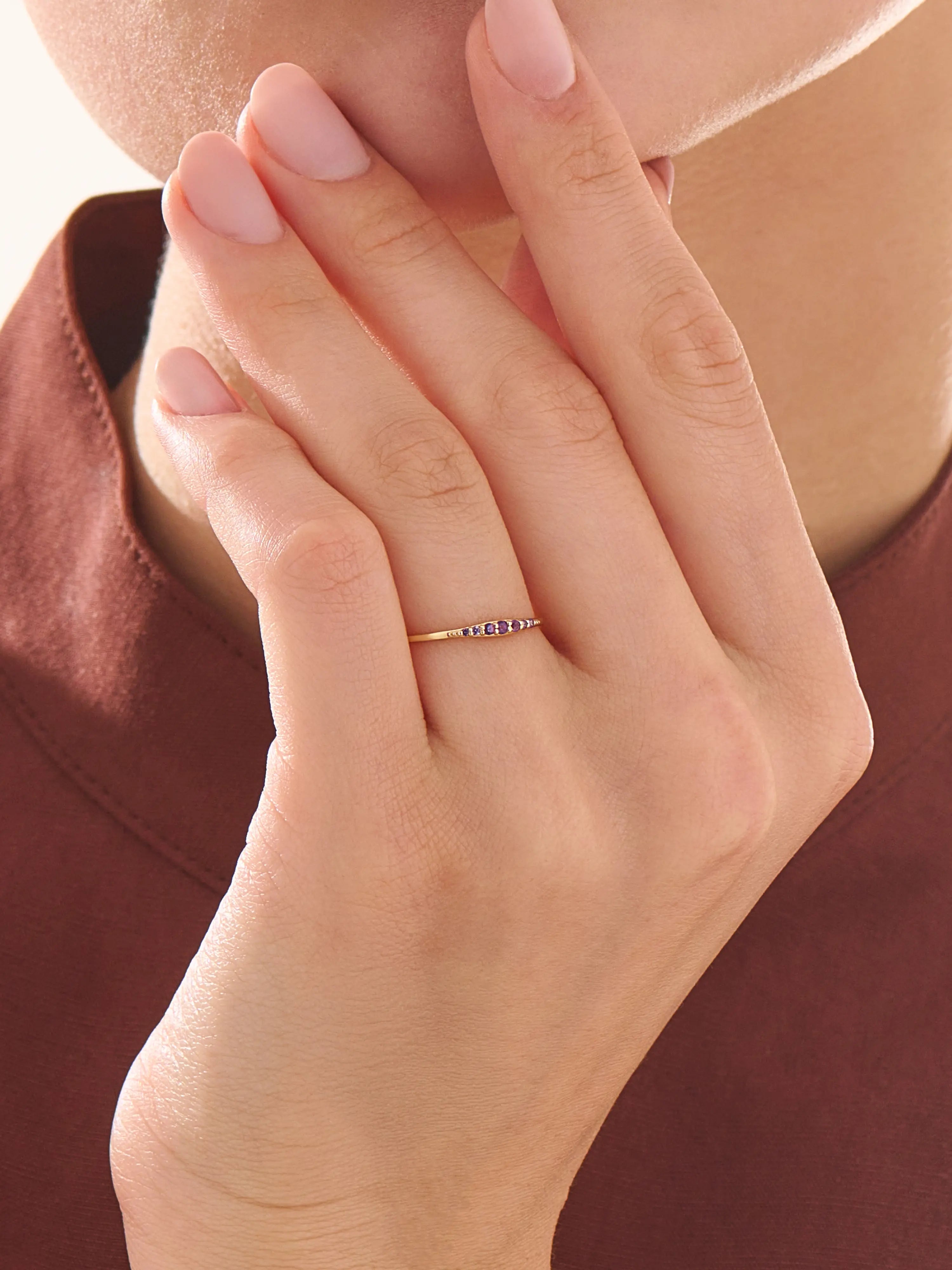 Amethyst Stacking Ring, solid gold ring, view 3 | DiaFifth