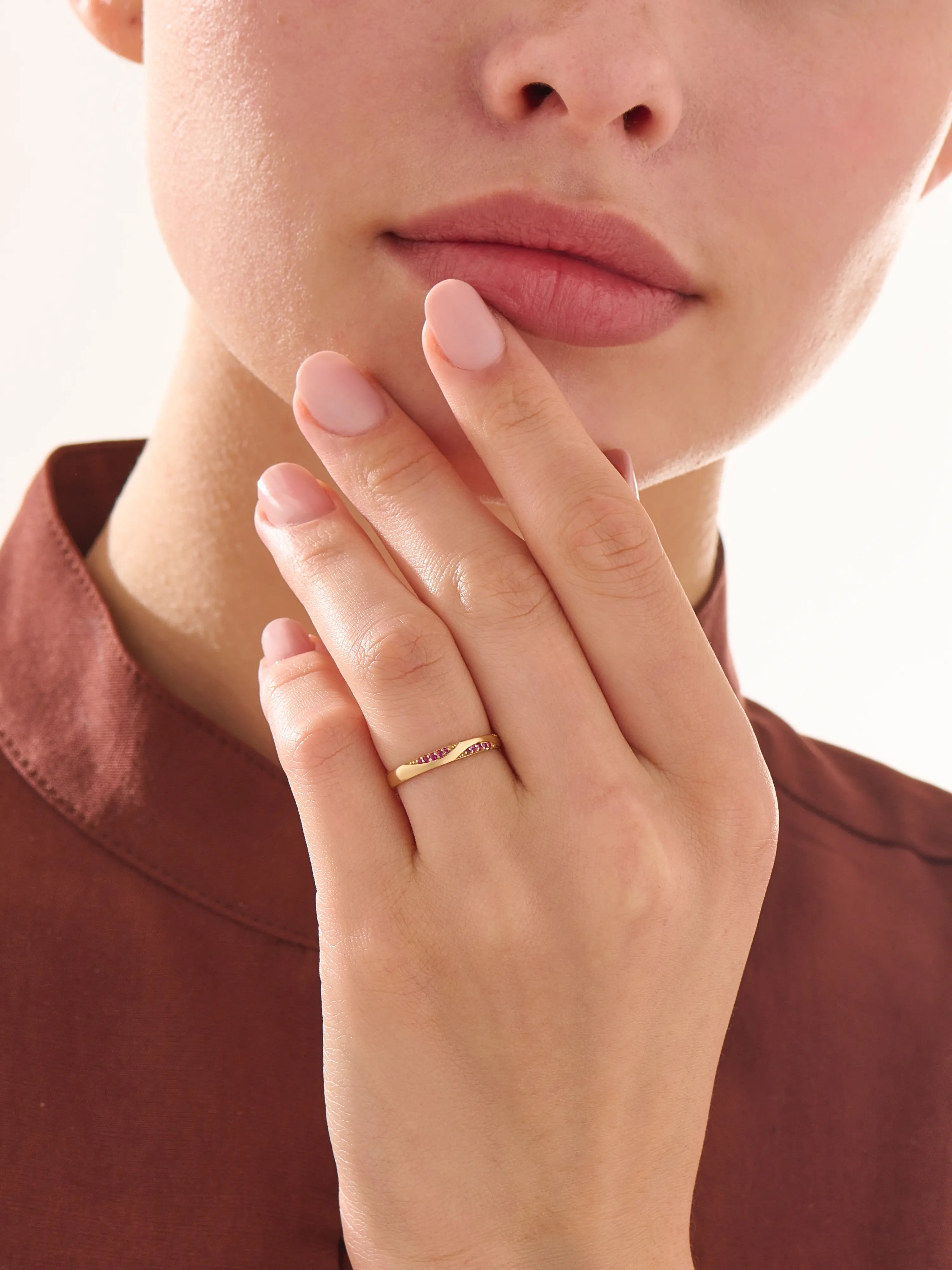Wavy Garnet Wedding Band, solid gold ring, view 6 | DiaFifth