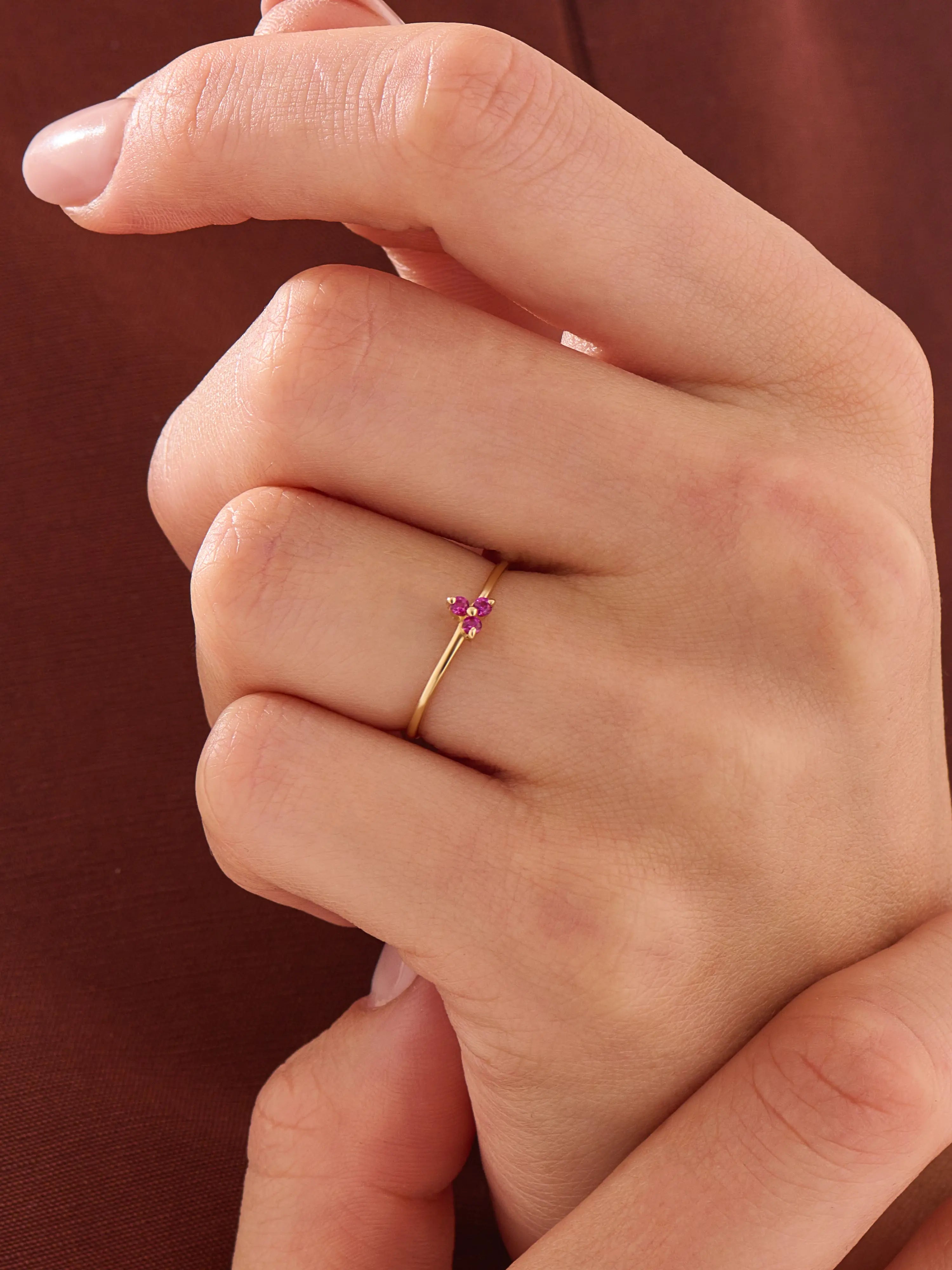 Ruby Trefoil Stacking Ring, solid gold ring, view 3 | DiaFifth