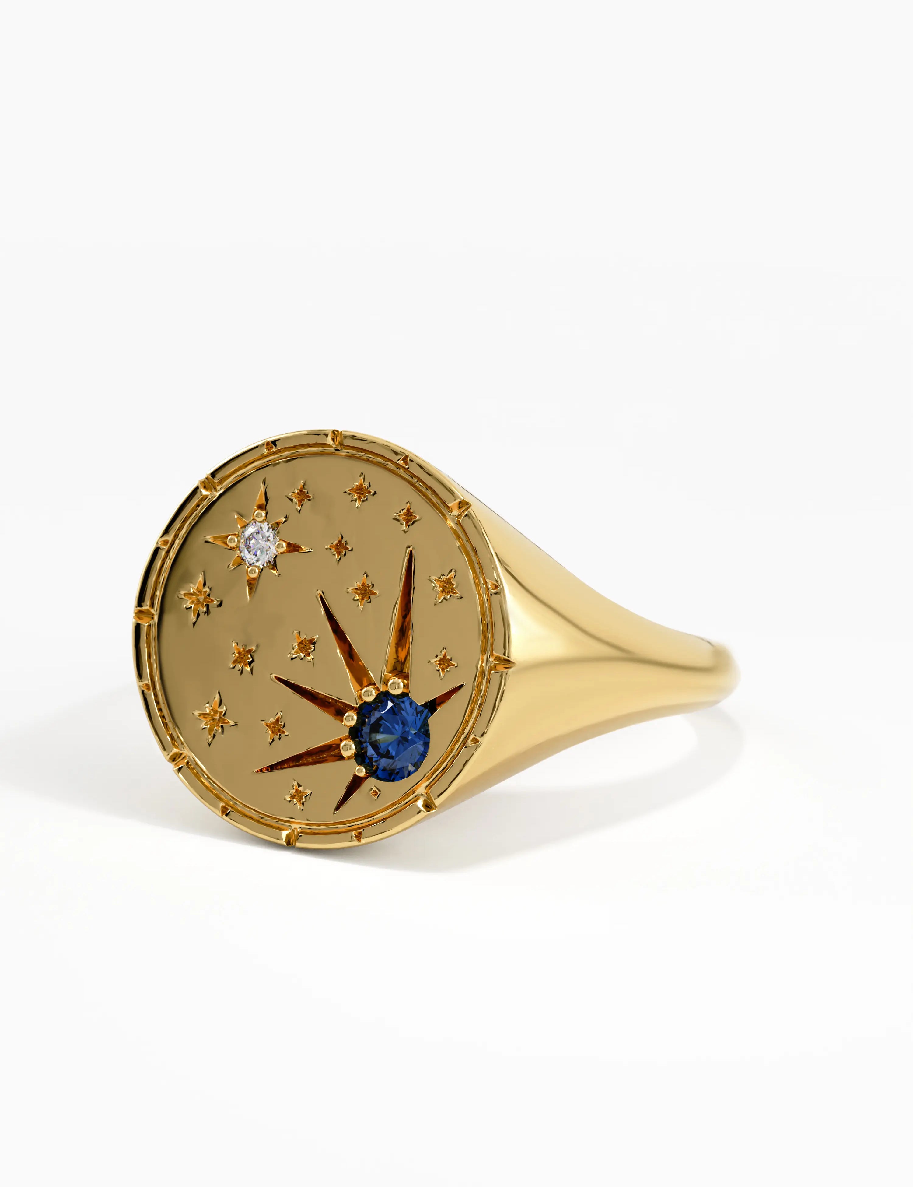 Celestial Sapphire Signet Ring in 14K