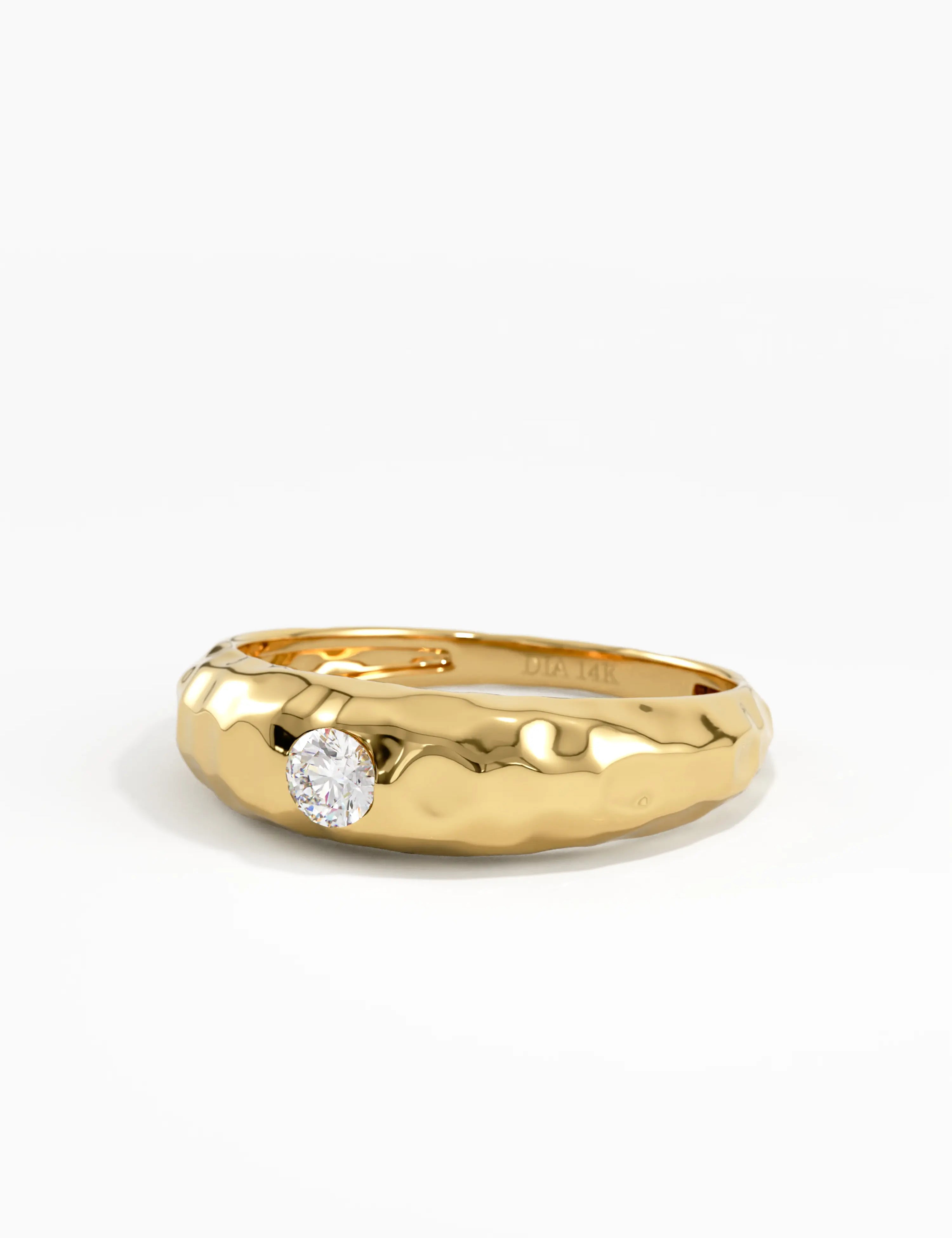 Hammered Dome Ring in 14K