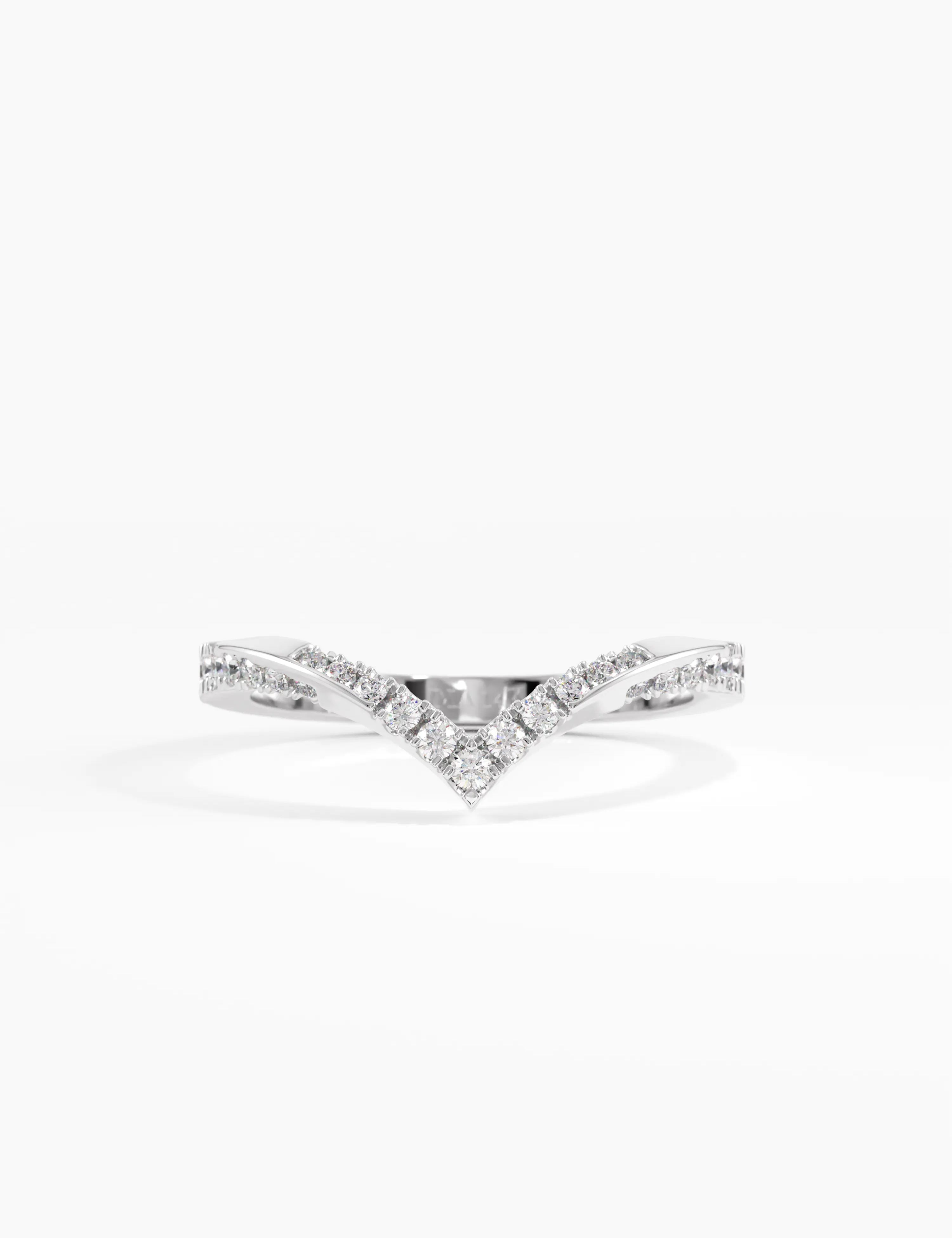 Pave Chevron Curve Ring, solid gold ring, view 7 | DiaFifth