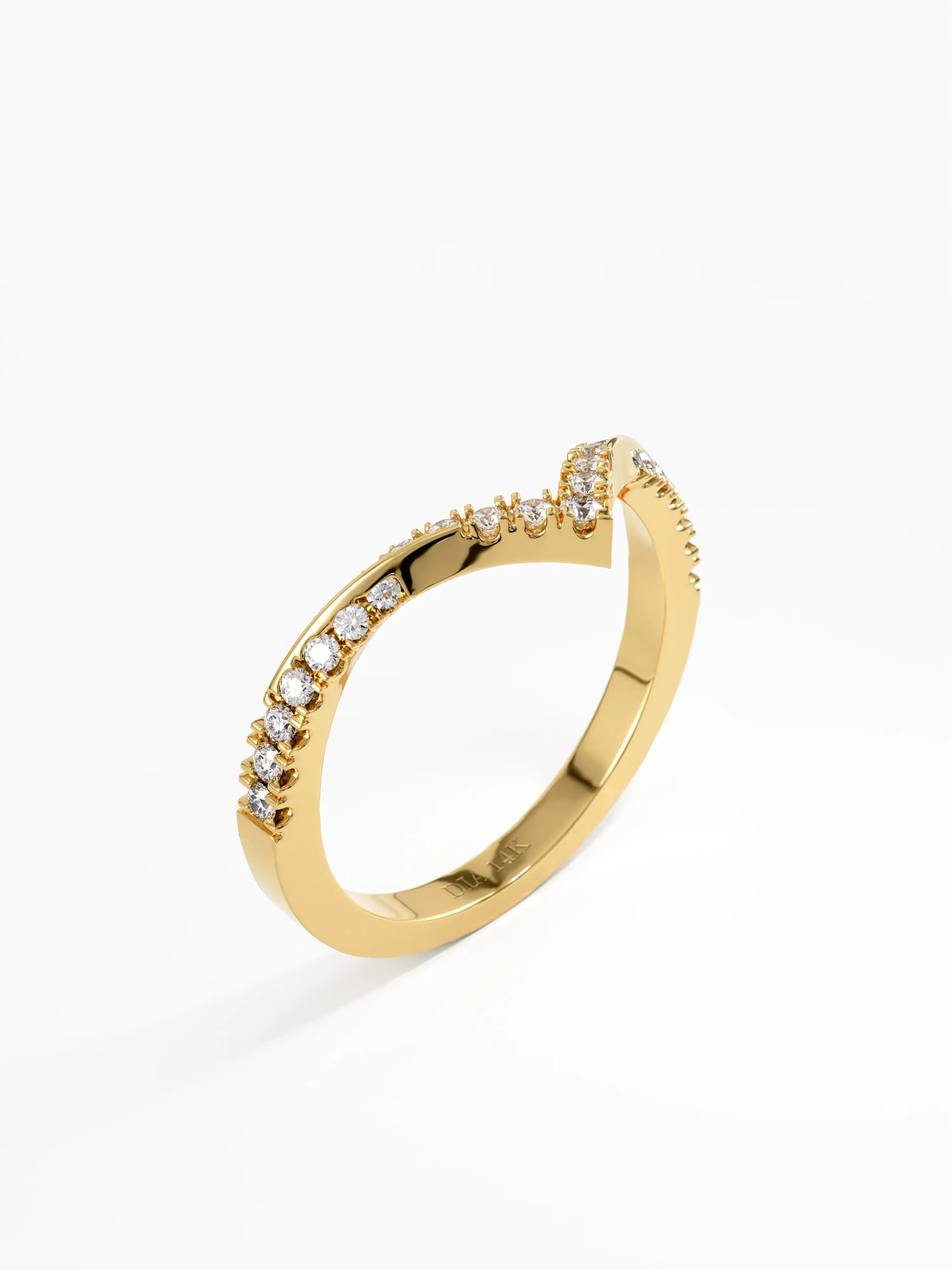 Pave Chevron Curve Ring, solid gold ring, view 5 | DiaFifth