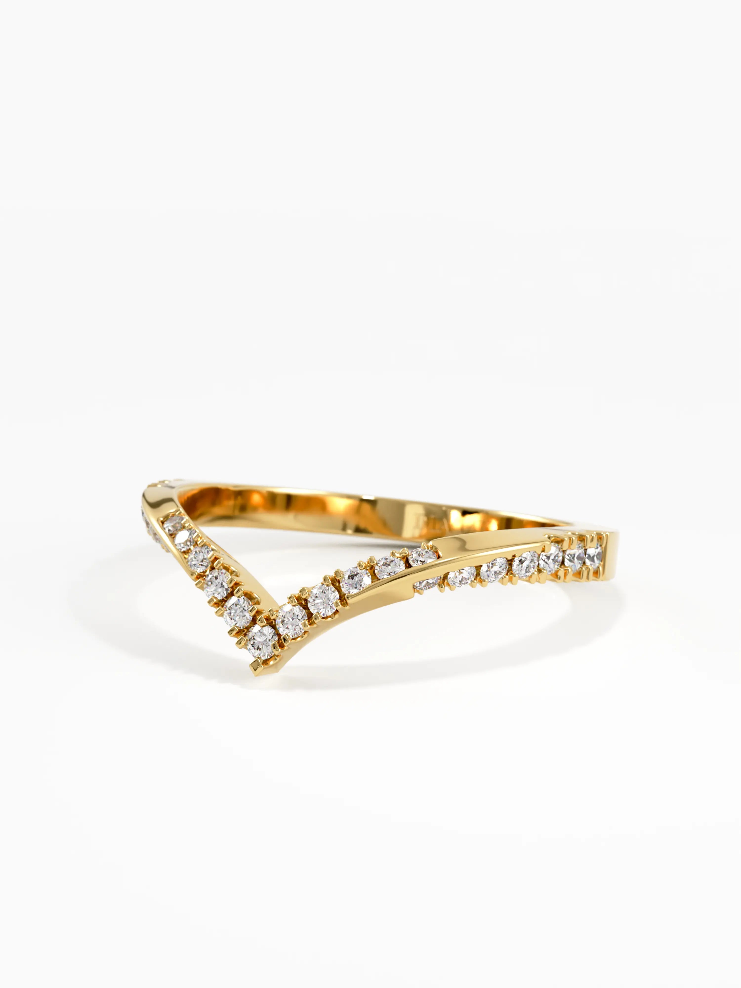Pave Chevron Curve Ring, solid gold ring, view 8 | DiaFifth