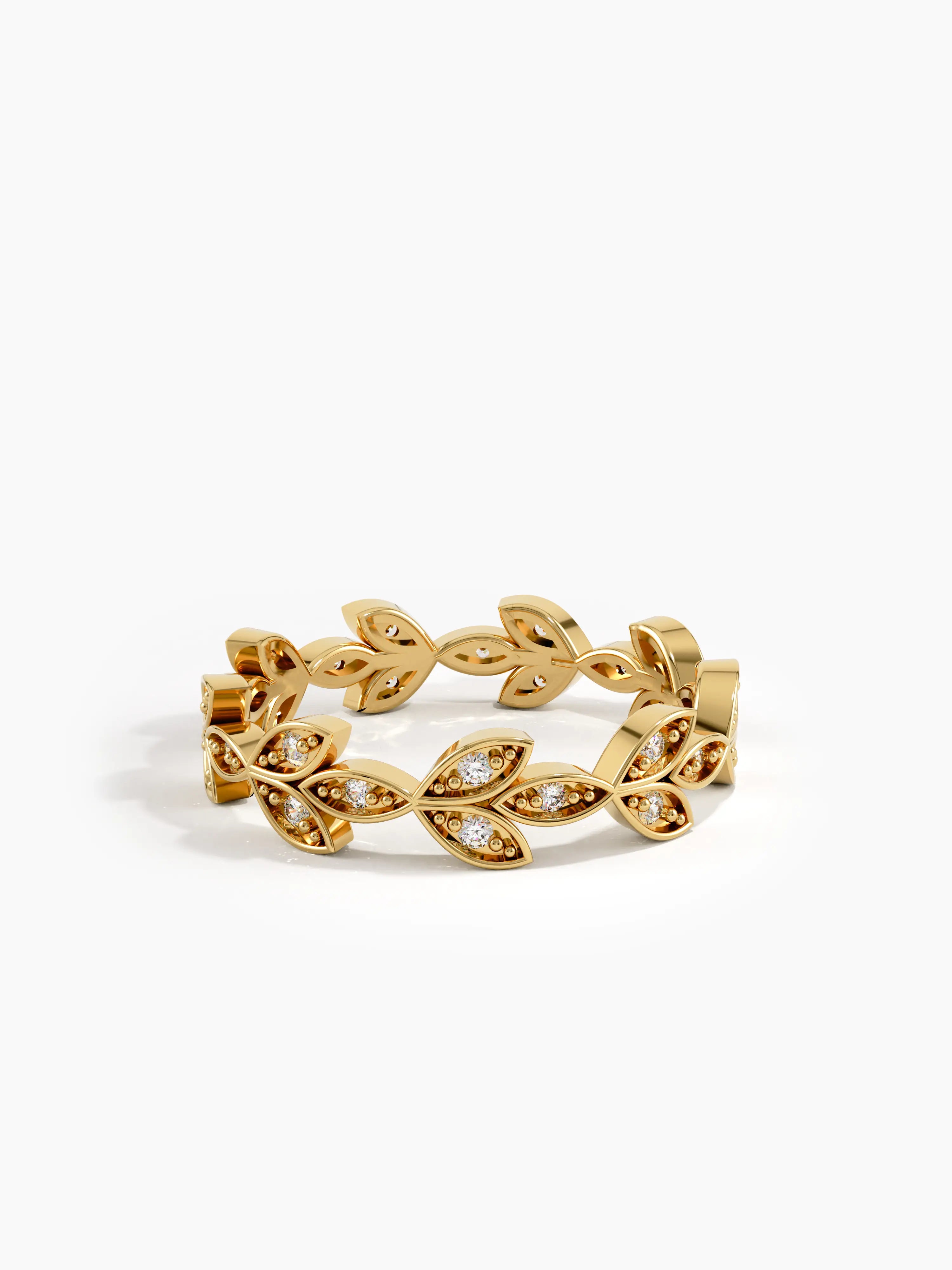 Leaf Wedding Ring, solid gold ring, view 4 | DiaFifth