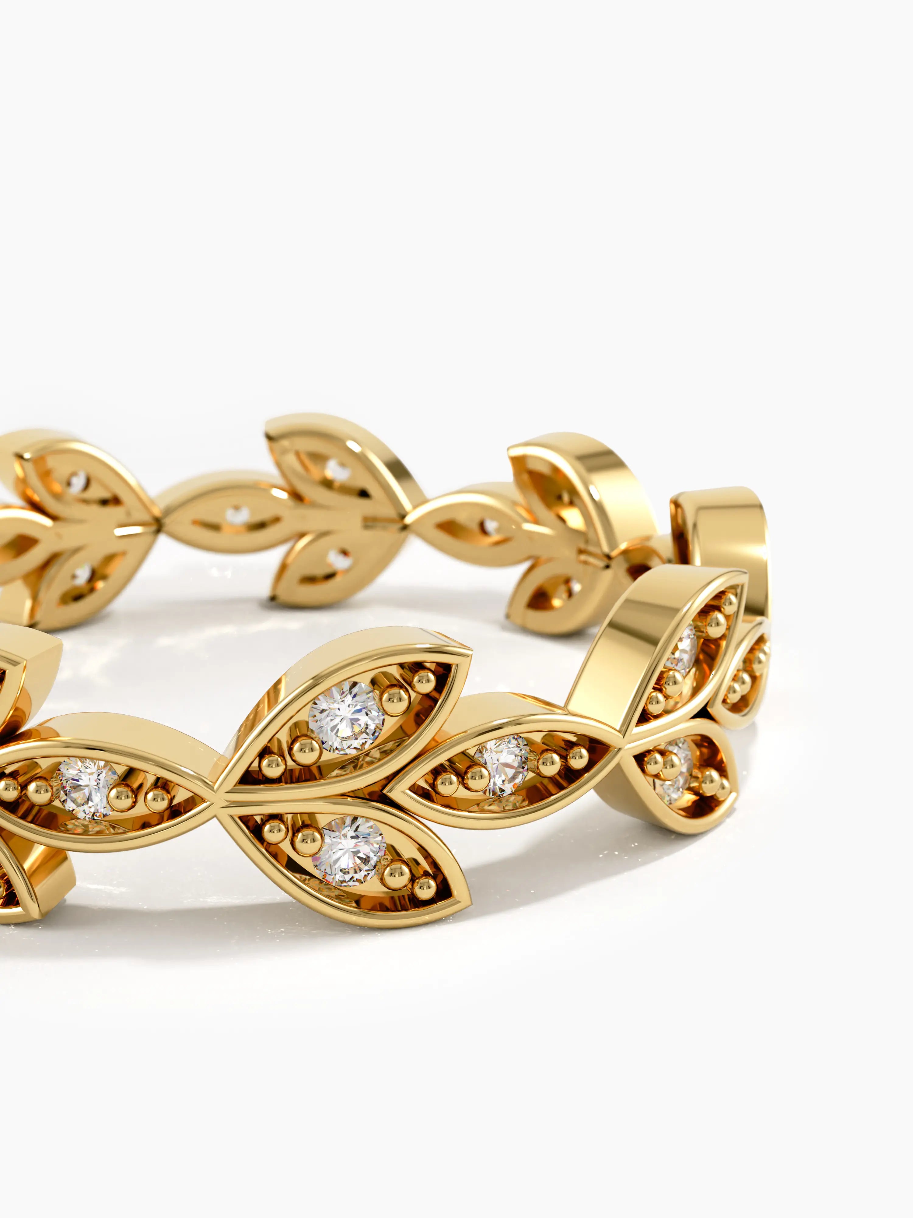 Leaf Wedding Ring, solid gold ring, view 2 | DiaFifth