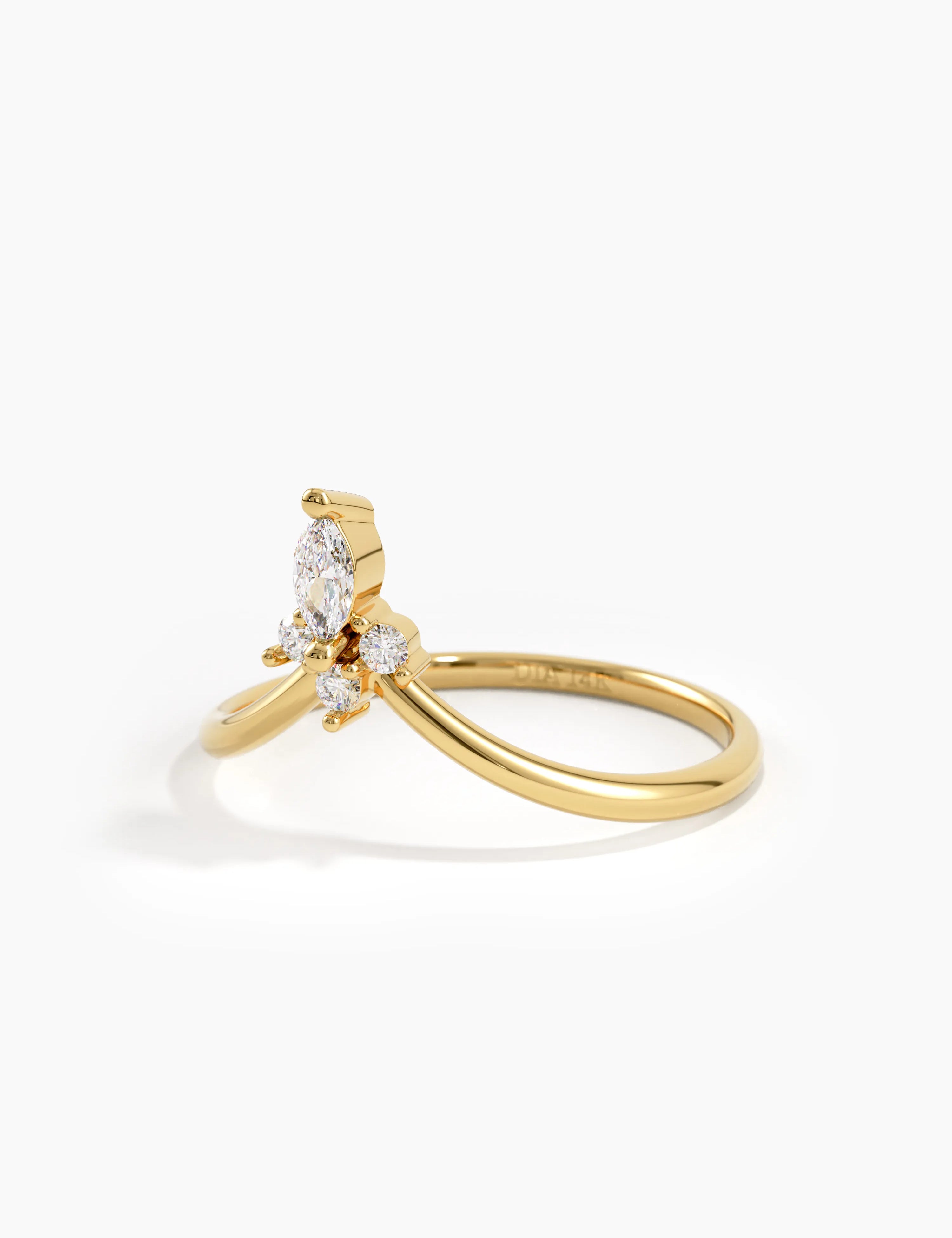 Tiny Tiara Curve Ring, solid gold ring, view 4 | DiaFifth
