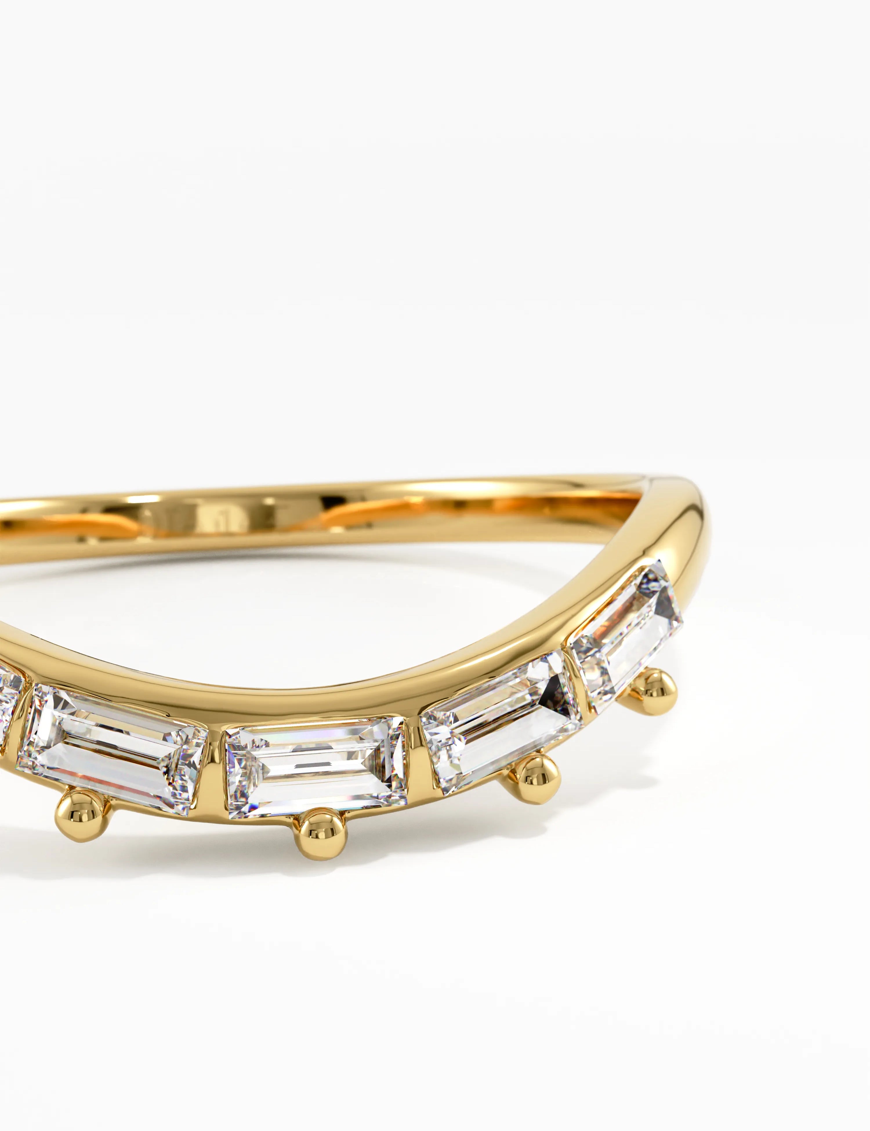 Baguette Curve Ring, solid gold ring, view 2 | DiaFifth