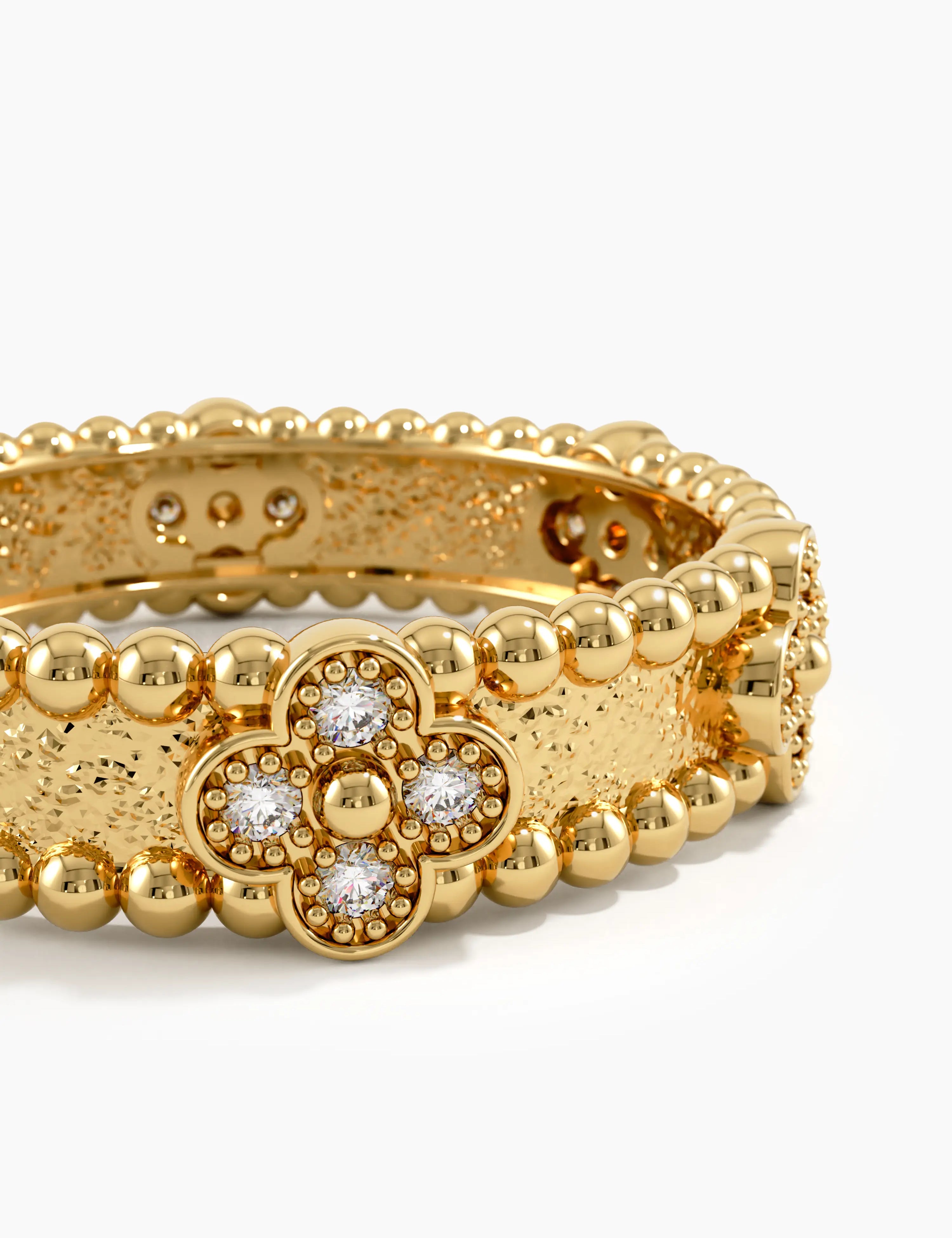 Beaded Cross Wedding Band, solid gold ring, view 2 | DiaFifth