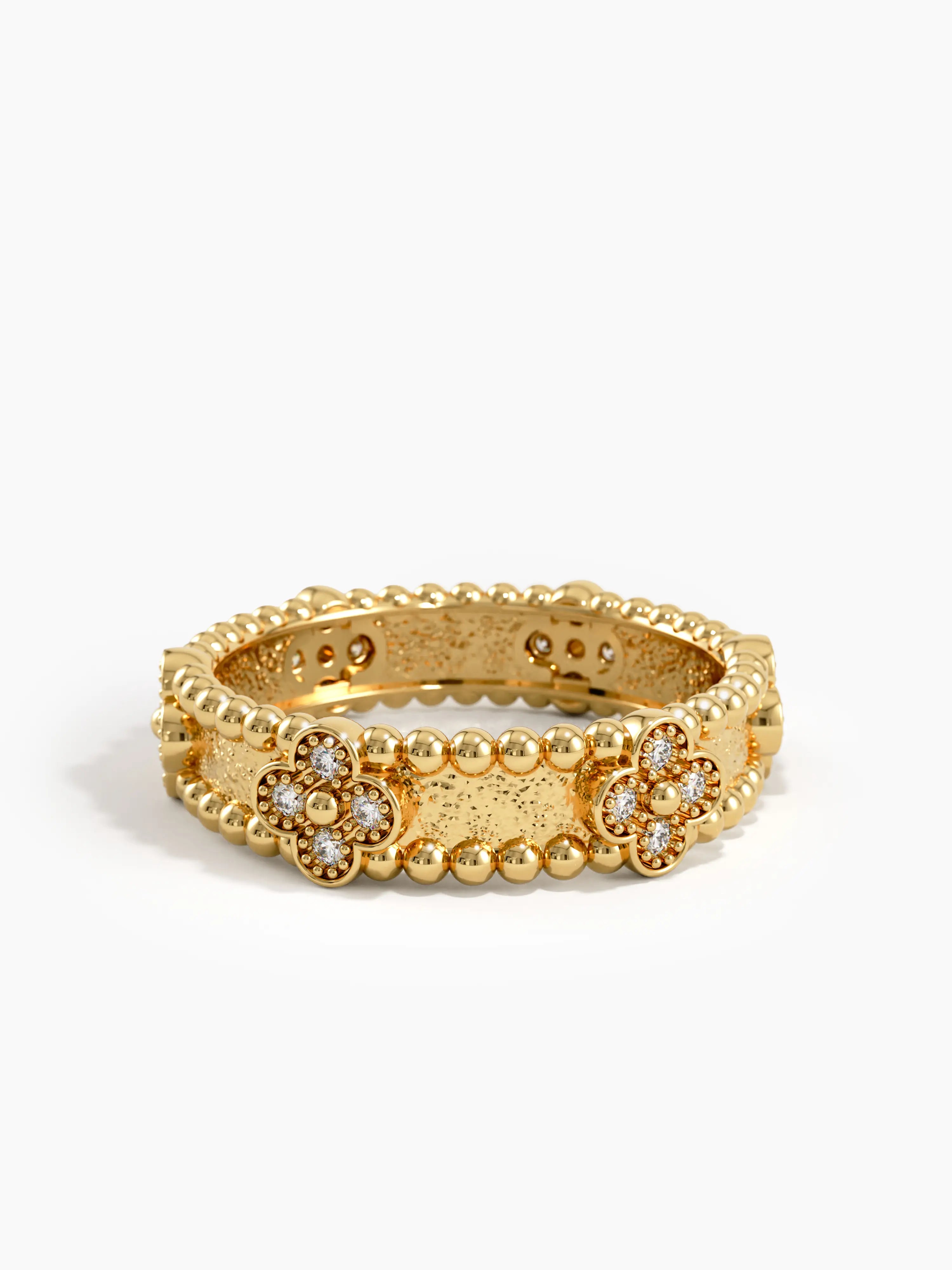 Beaded Cross Wedding Band, solid gold ring, view 4 | DiaFifth