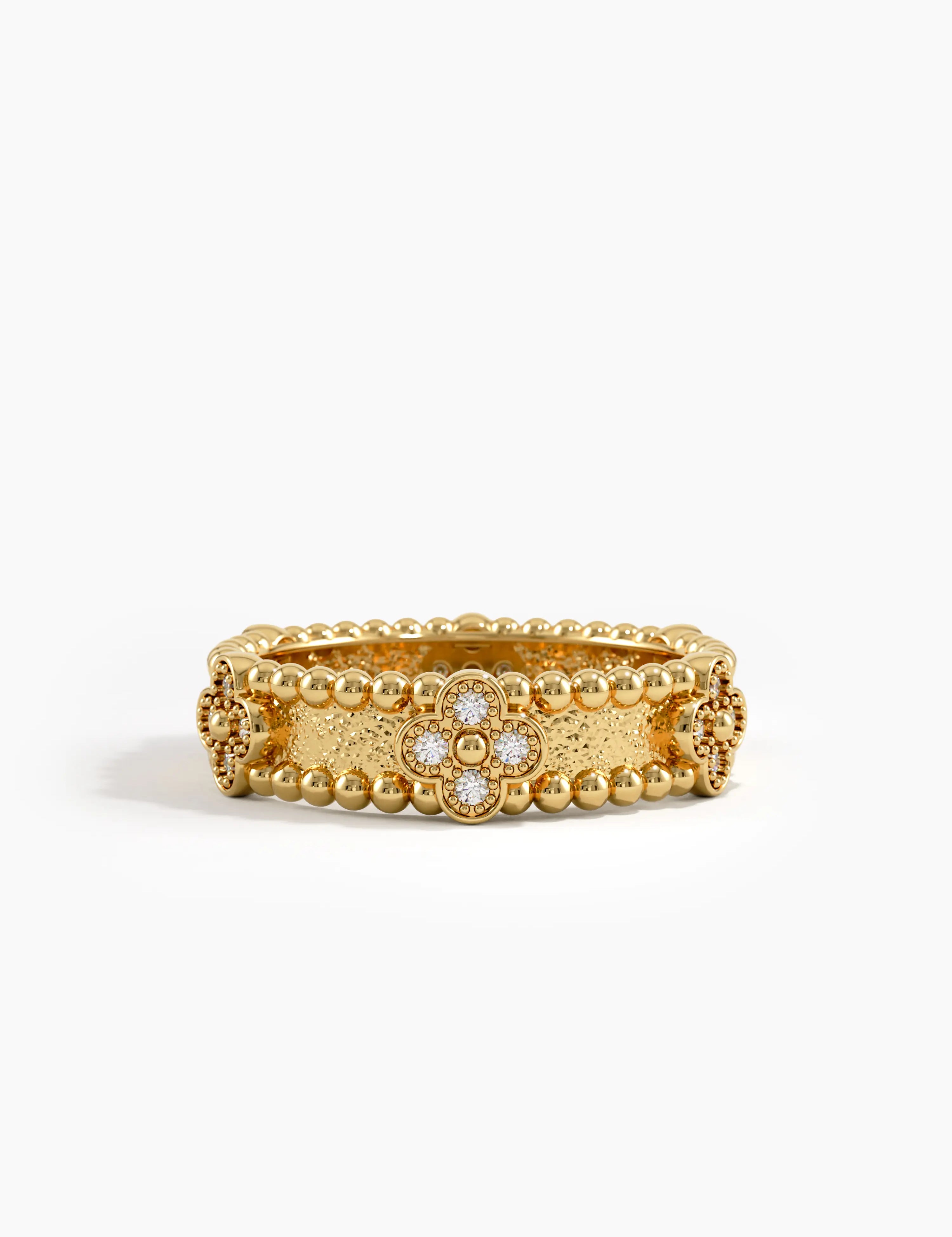Beaded Cross Wedding Band, solid gold ring | DiaFifth