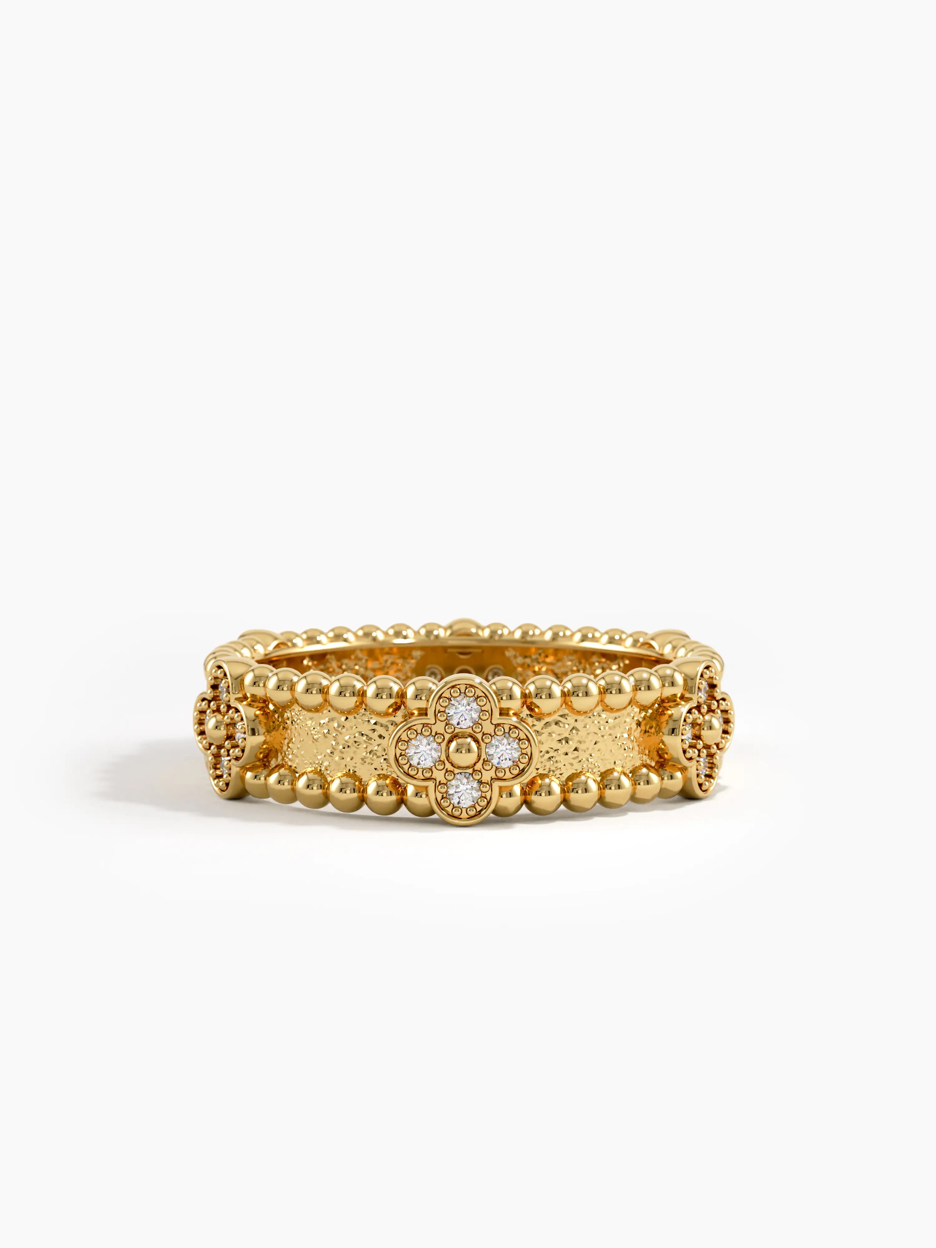 Beaded Cross Wedding Band, solid gold ring | DiaFifth