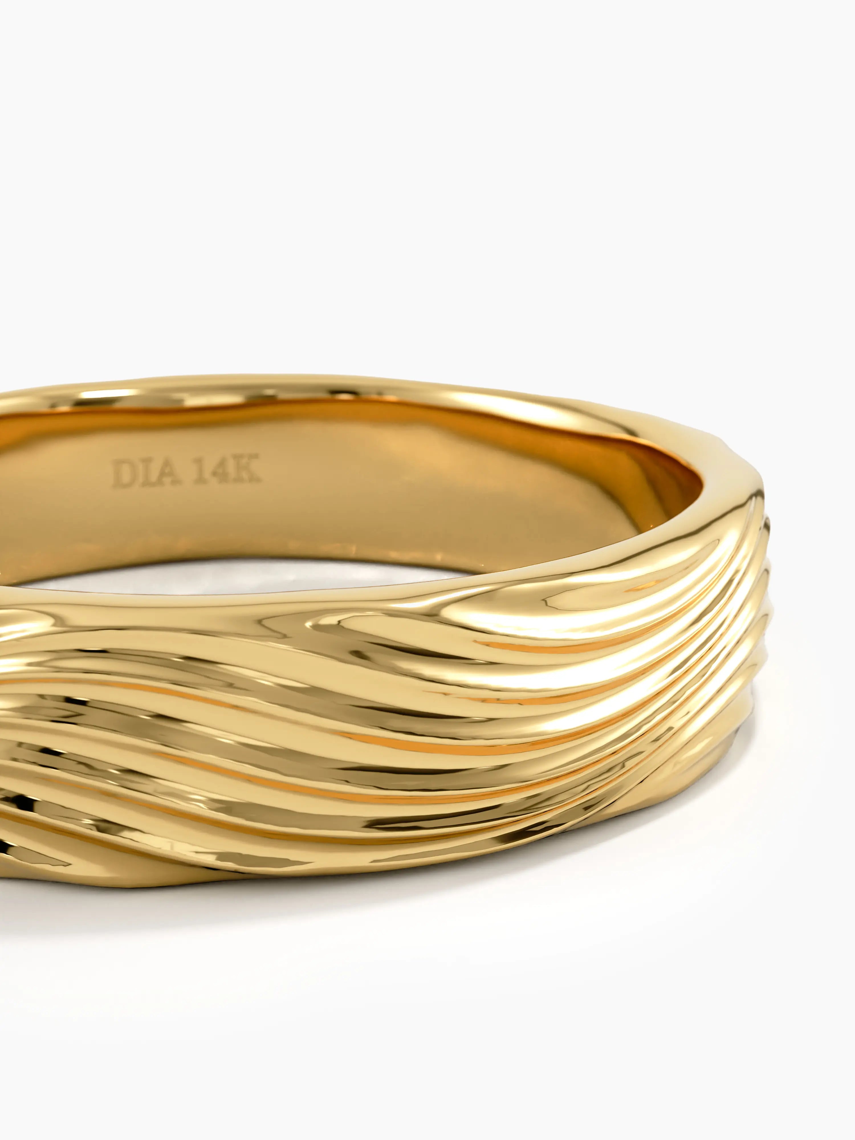 Wave Pattern Wedding Band, solid gold ring, view 2 | DiaFifth