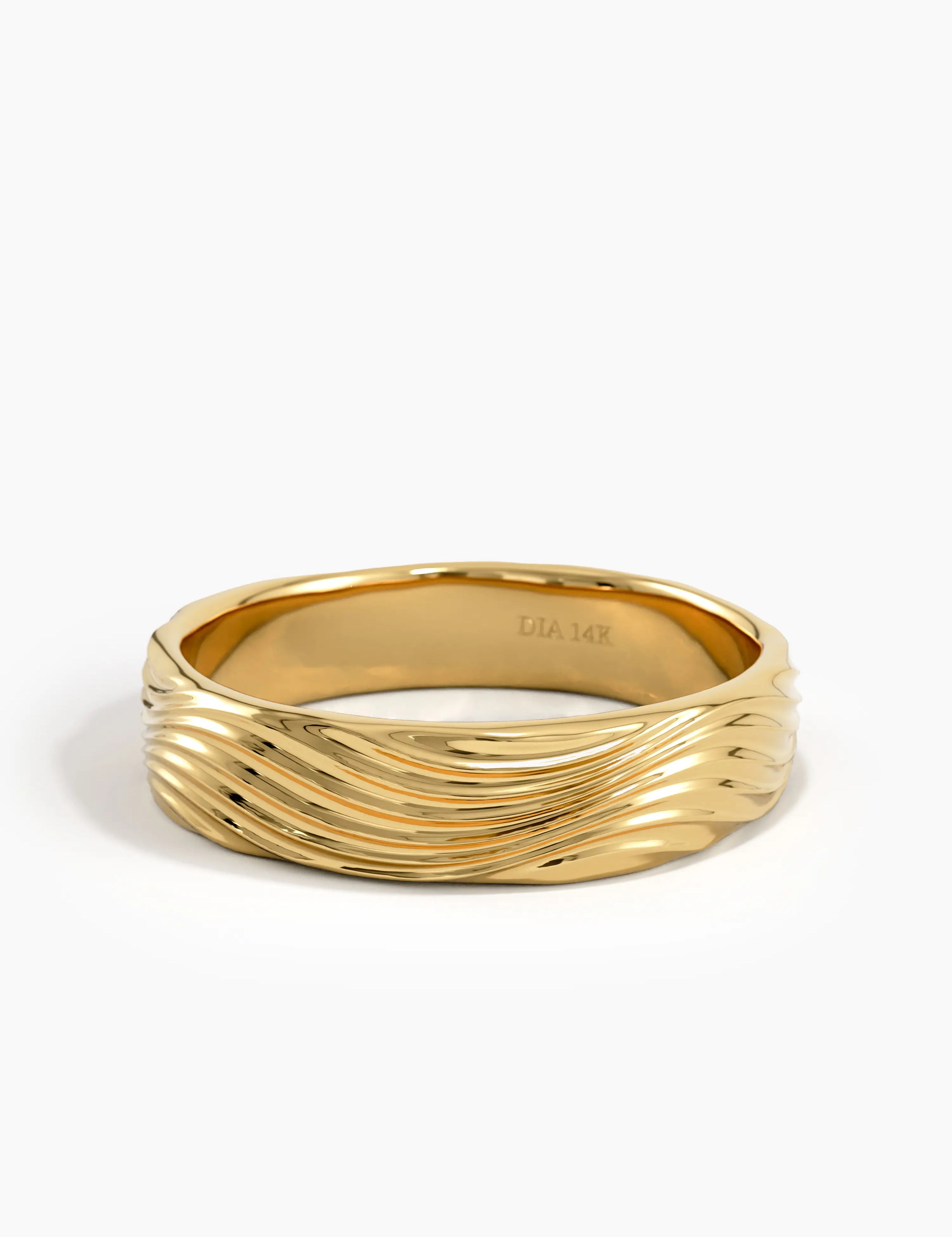 Wave Pattern Wedding Band, solid gold ring, view 4 | DiaFifth
