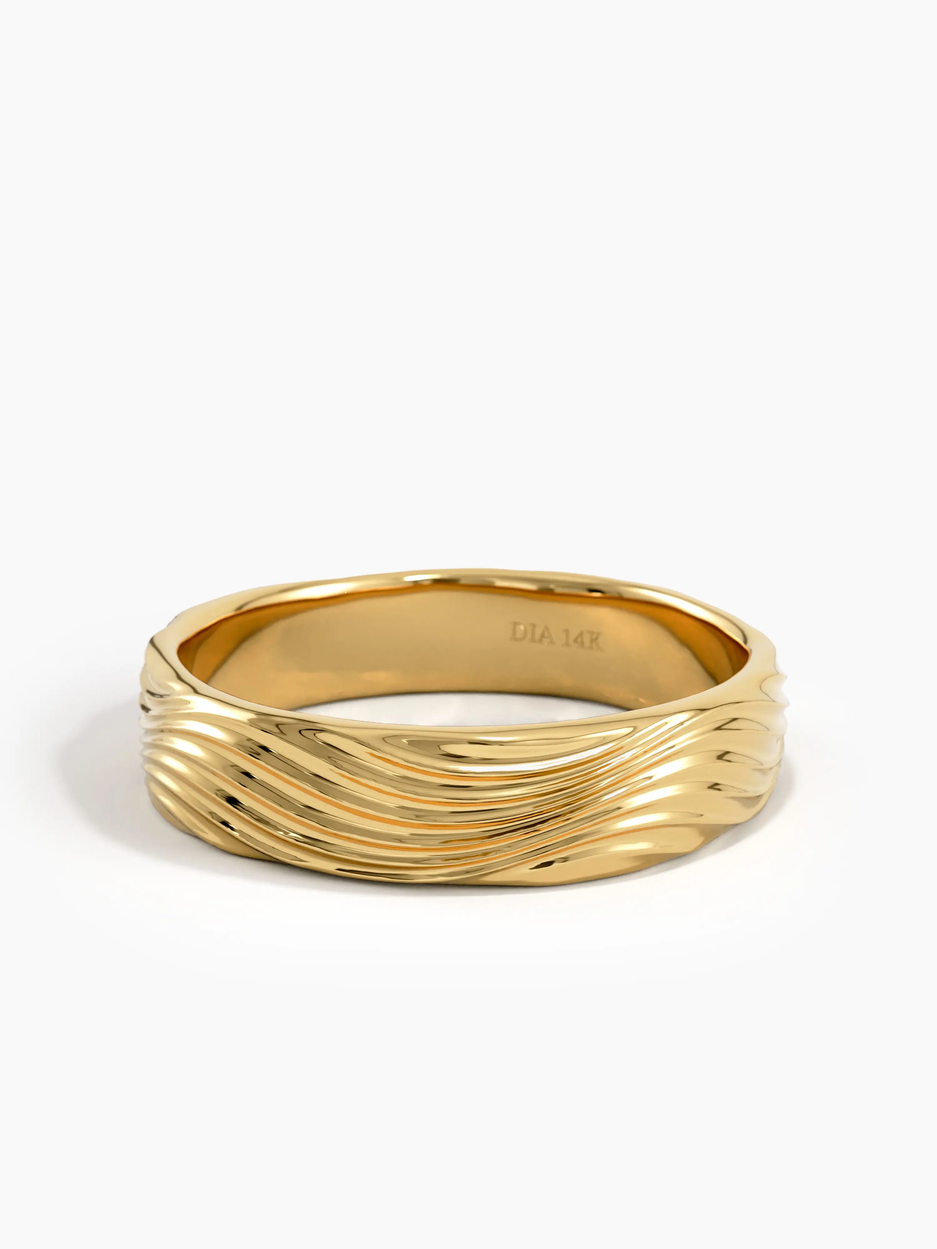 Wave Pattern Wedding Band, solid gold ring, view 4 | DiaFifth
