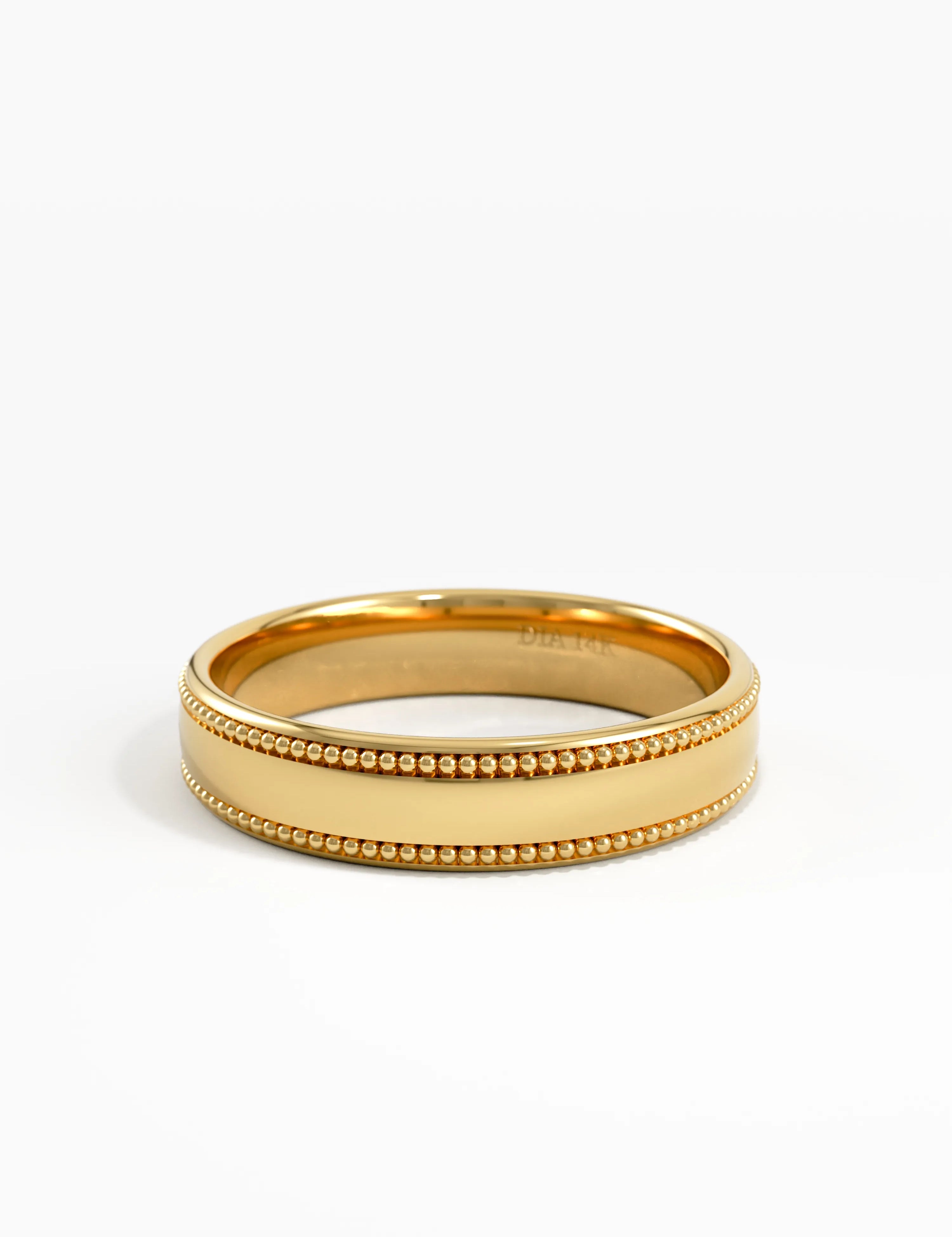 Milgrain Wedding Band, solid gold ring, view 4 | DiaFifth