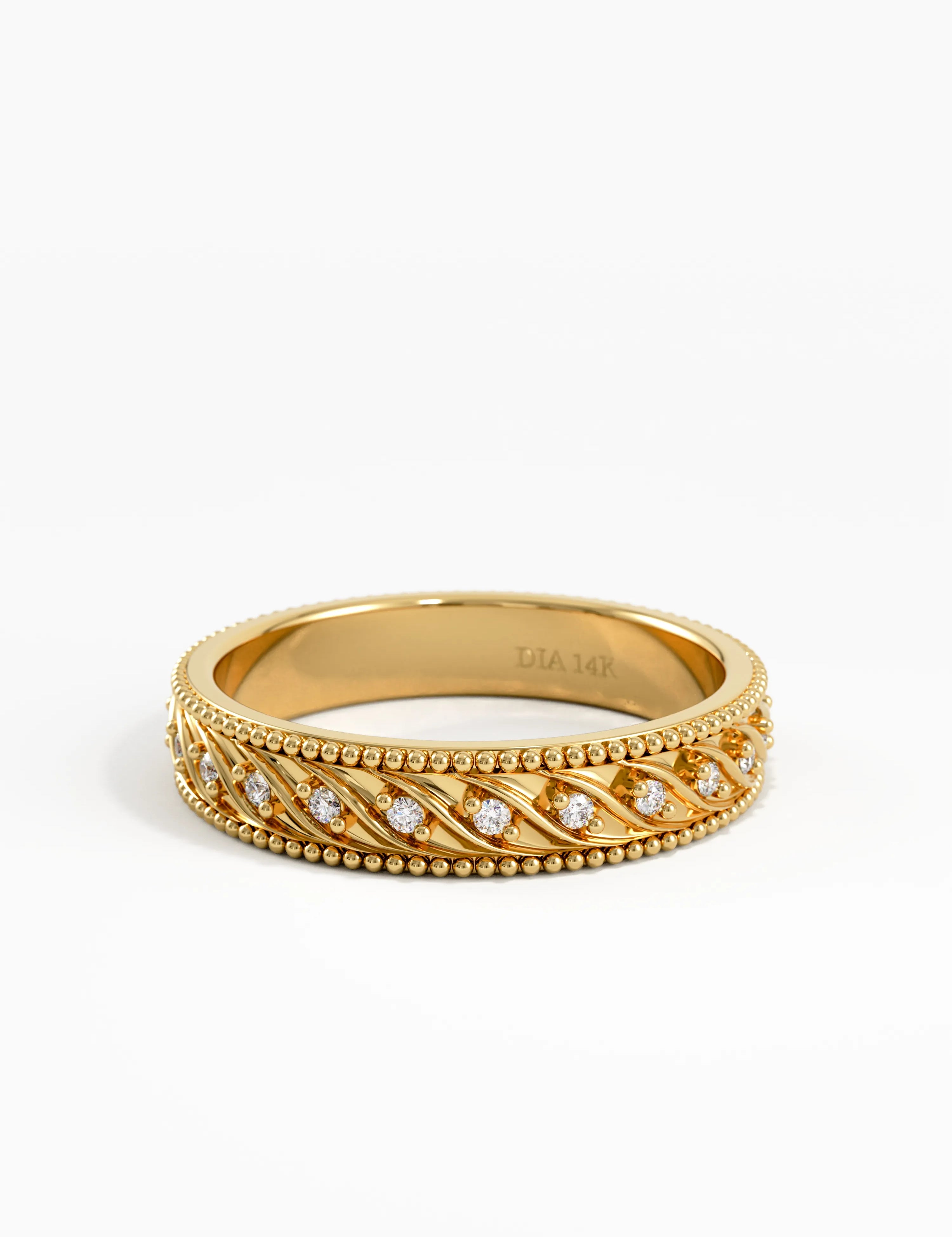 Antique Wedding Band, solid gold ring, view 4 | DiaFifth
