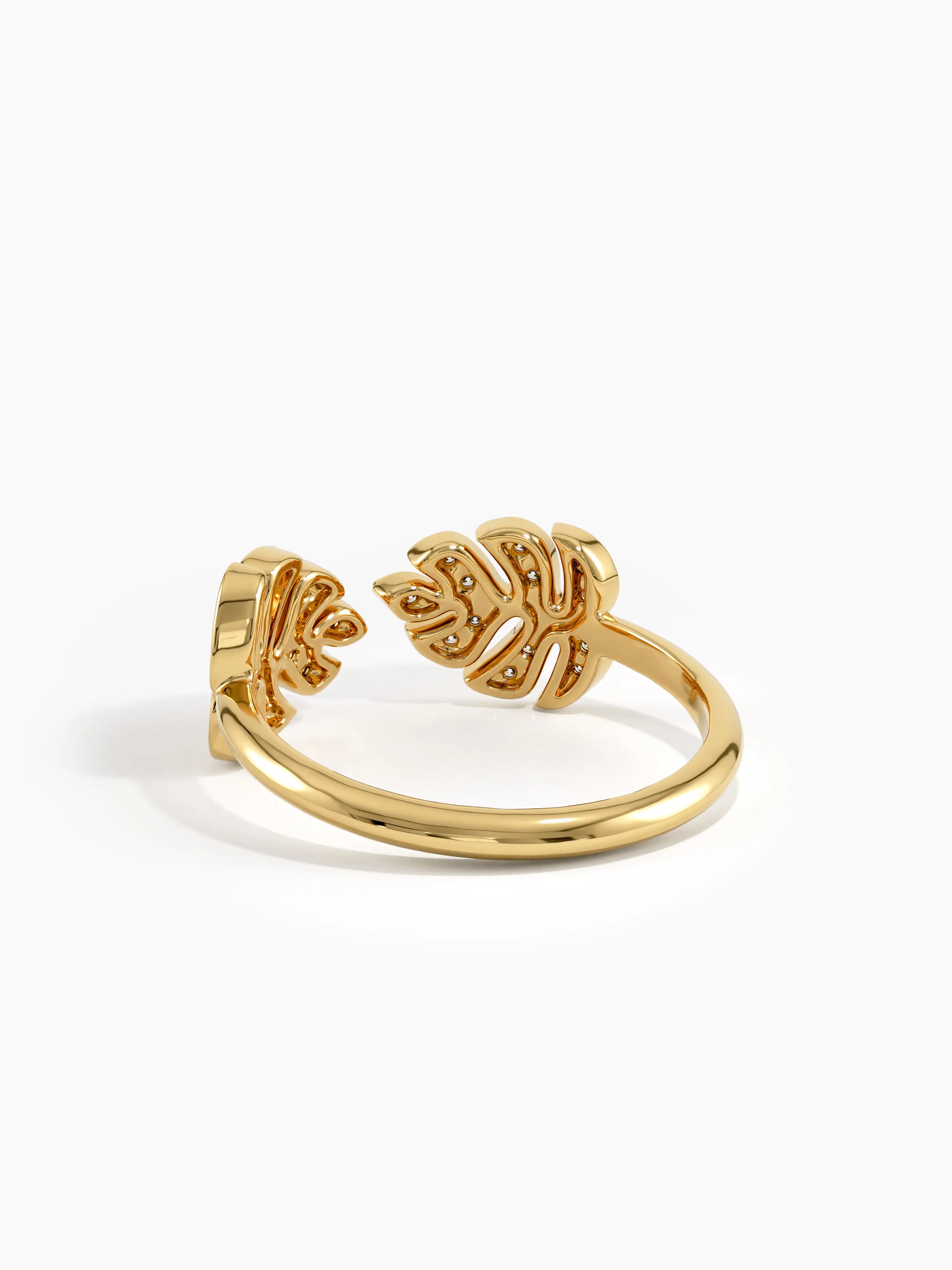Open Palm Leaf Ring, solid gold ring, view 8 | DiaFifth